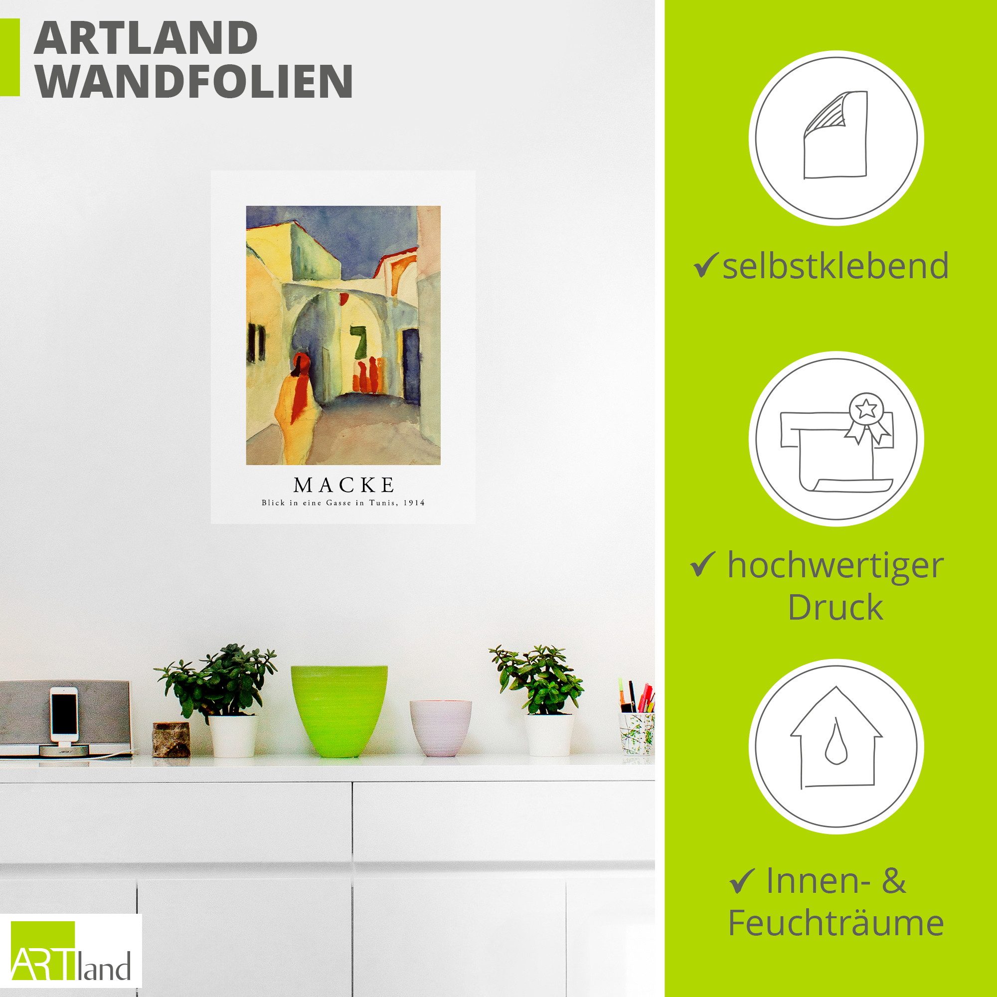 Artland Wandbild Blick in eine Gasse in Tunis, Gebäude (1 St), als Alubild, Leinwandbild, Poster, Wandaufkleber in verschied. Größen