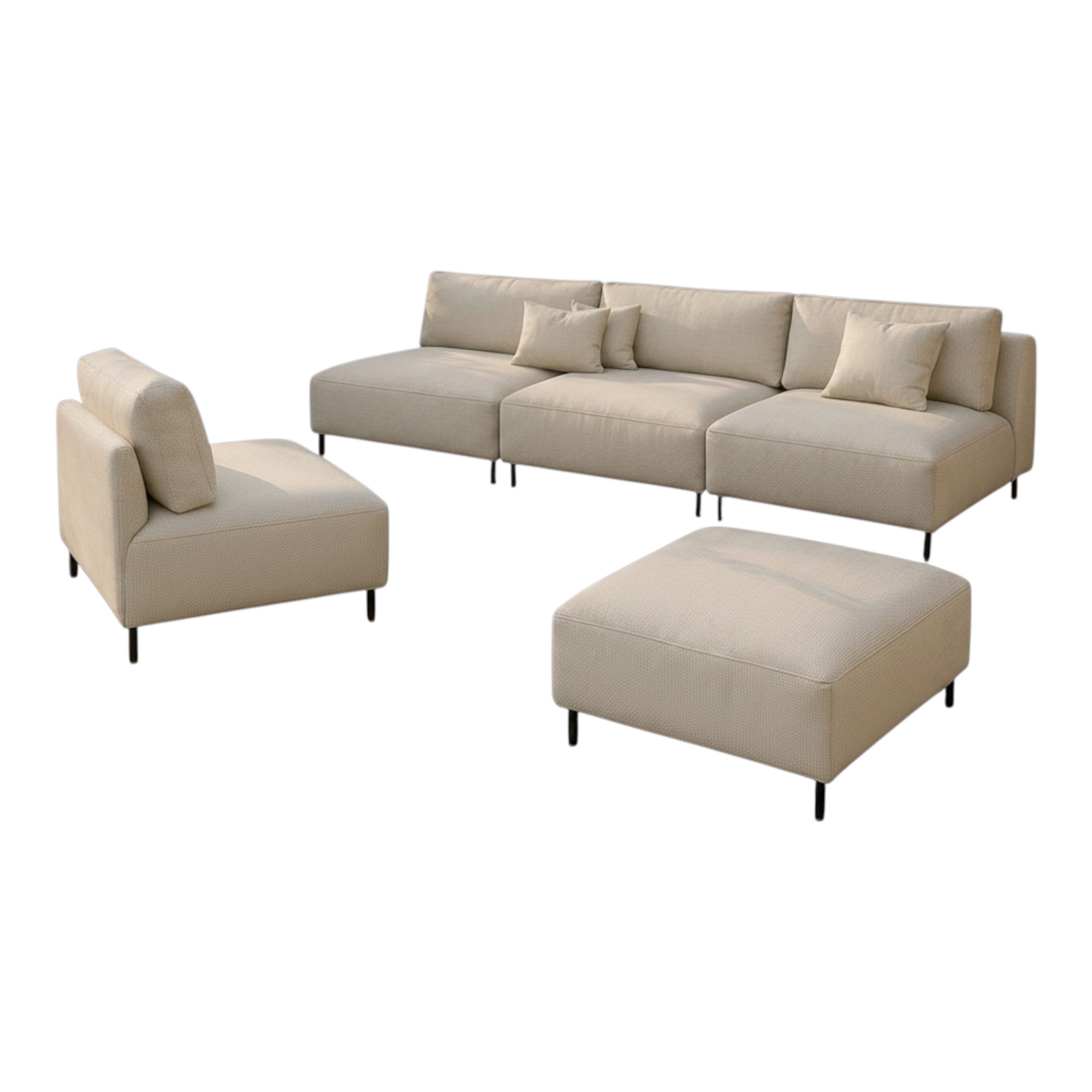 A&J MöbelLand GmbH Gartenlounge-Set Outdoor Lounge Set SUN – Sofa, Sessel und Hocker, (Outdoor Lounge Set für Garten und Terrasse, 3-teiliges modernes Garten Lounge Set), Wetterfestes Lounge Set für Garten und Terrasse