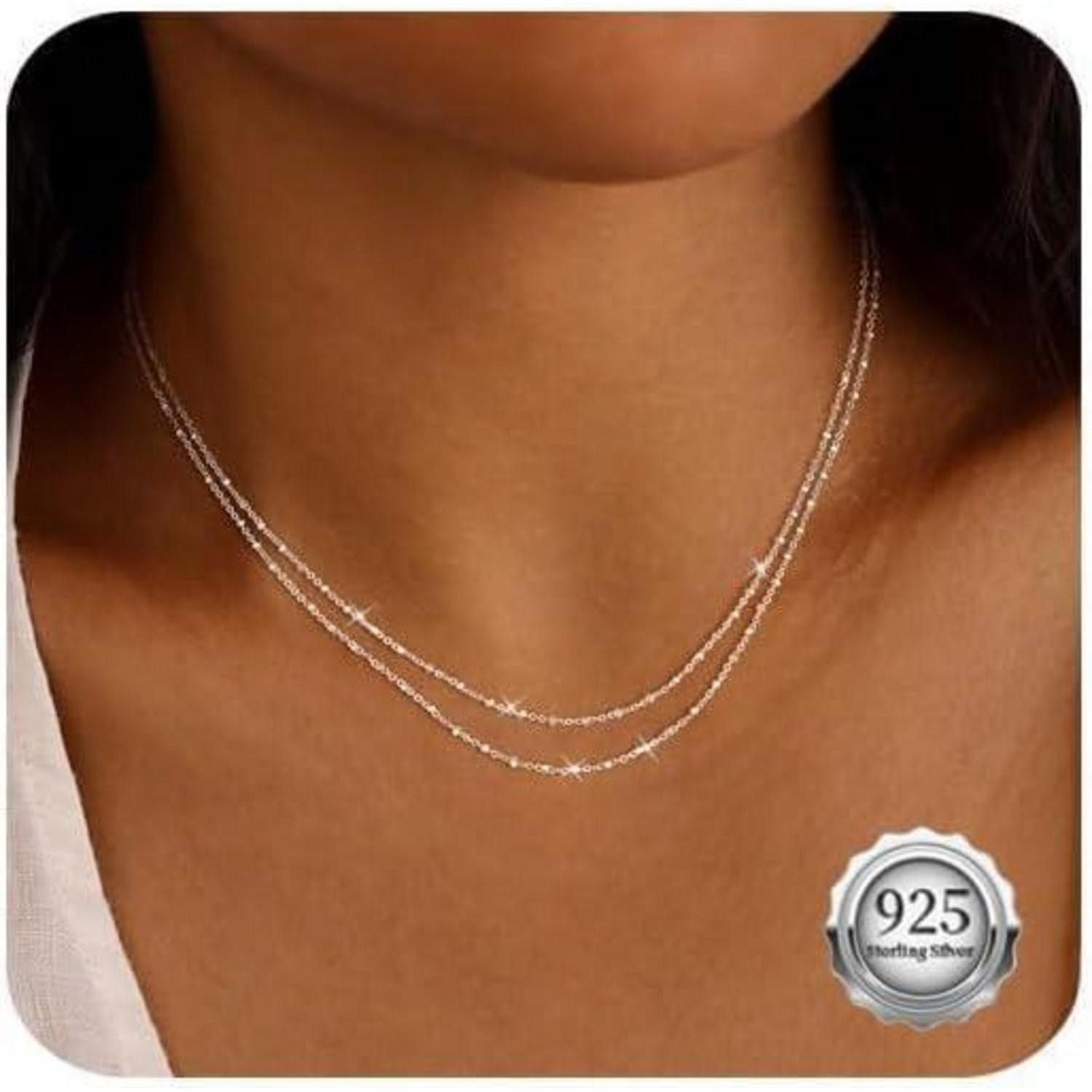 LuxusKollektion Kette und Anhänger Set Silber Layered Halsketten für Frauen günstig online kaufen