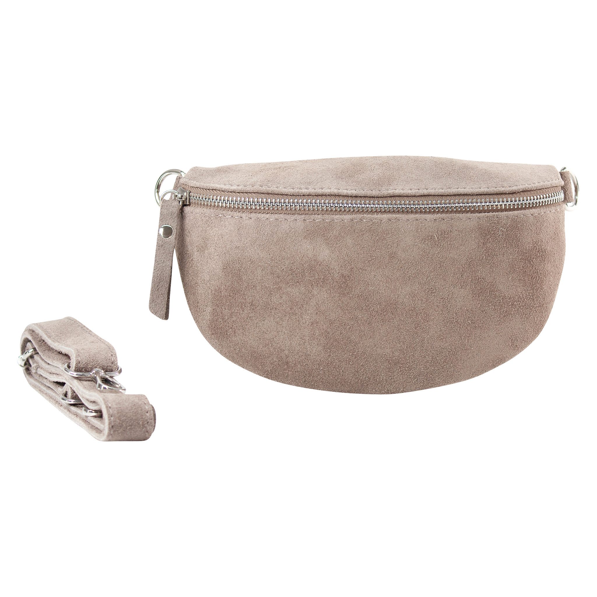 lePelou Bauchtasche VALENTINA, Umhängetasche aus Wildleder, Crossbody Tasche in 4 Größen, echt Leder, Made in Italy