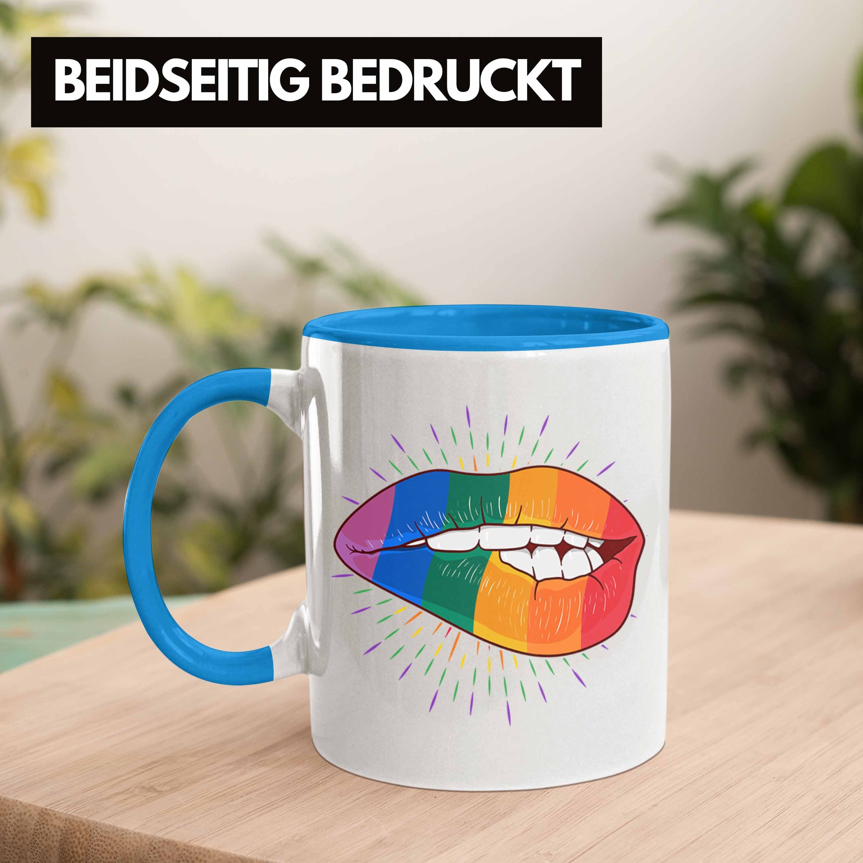 Bunte Regenbogen für Geschenk Transgender Trendation Lesben Lustige - LGBT Trendation Blau Lippe Grafik Schwule Tasse Tasse Regenbogen