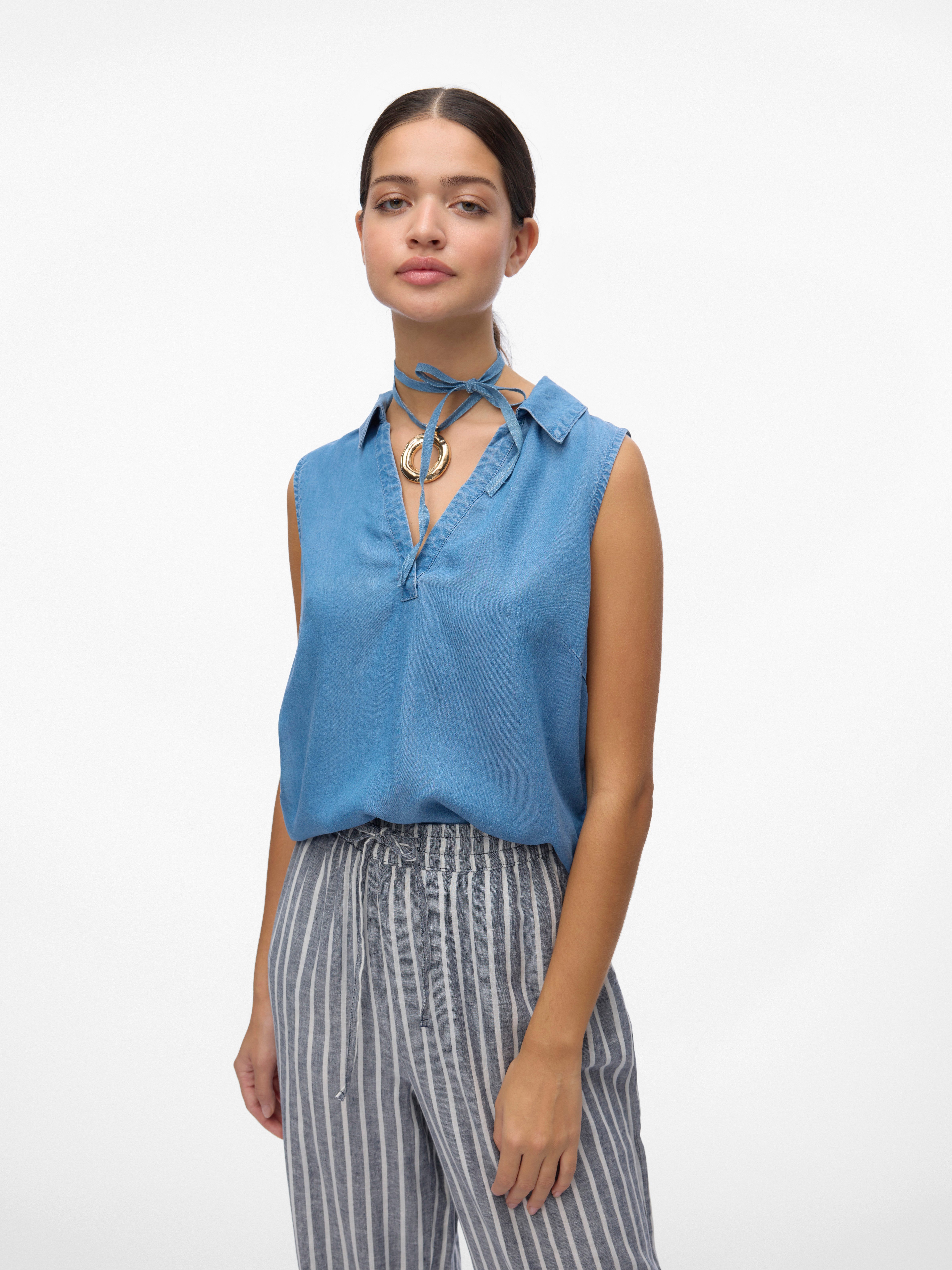 Shirttop VMHARPER SL COLLAR SHORT TENCEL TOP GA