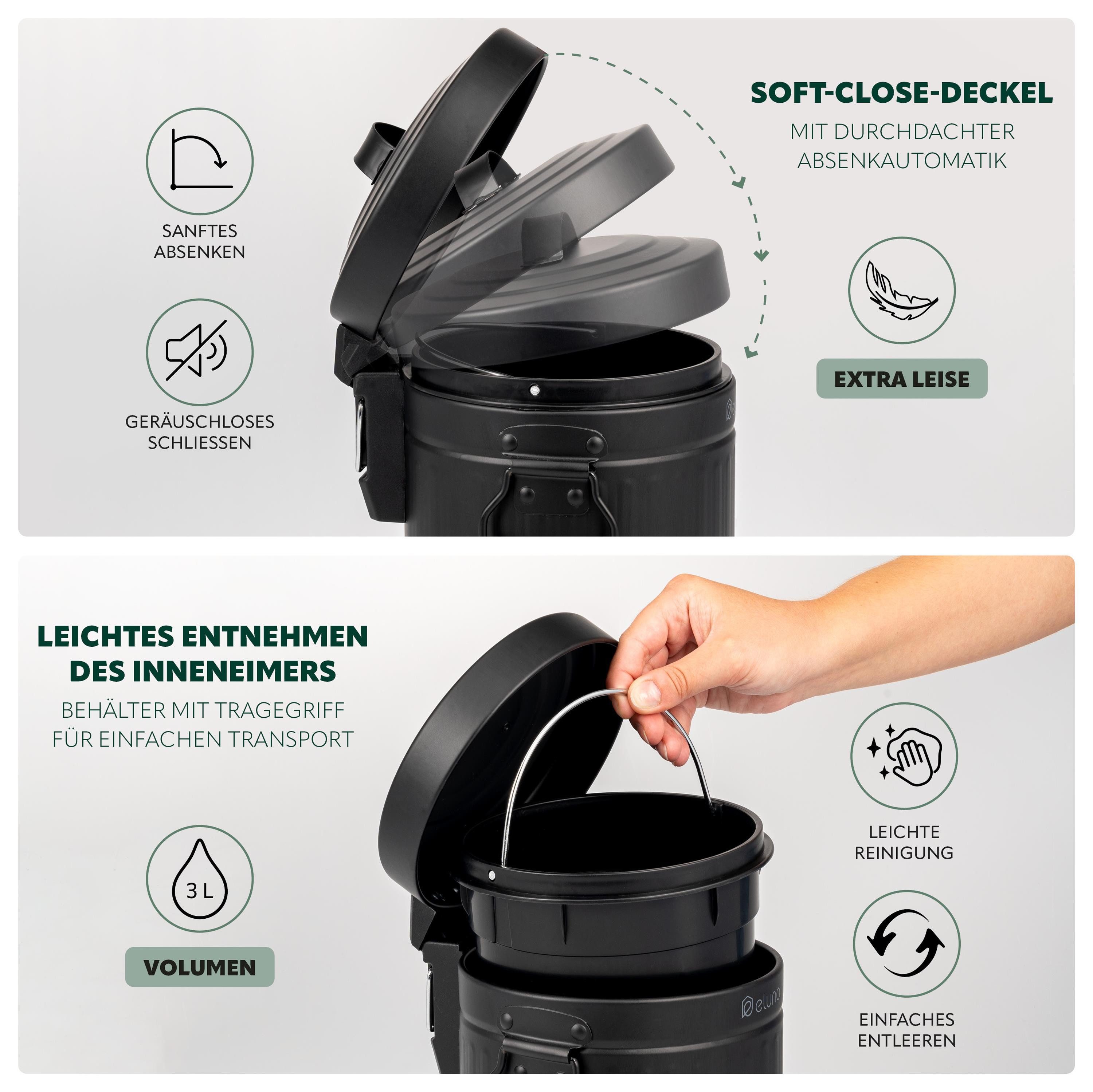 eluno Kosmetikeimer VINTAGE, Treteimer 3 Liter aus Metall