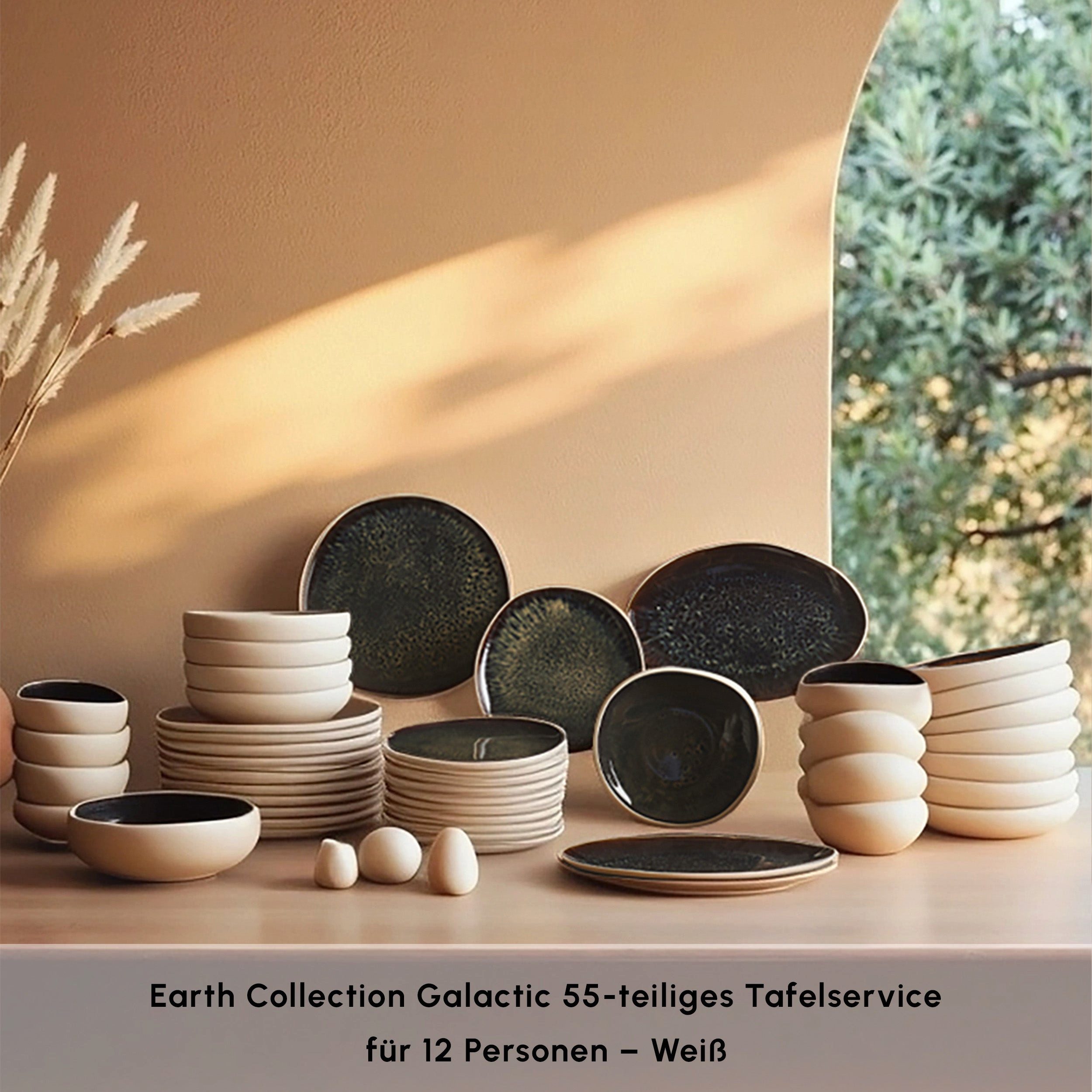 Karaca Geschirr-Set Earth Collection Galactic 55-teiliges Geschirrset für 12 Person, 12 Personen, Steinzeug