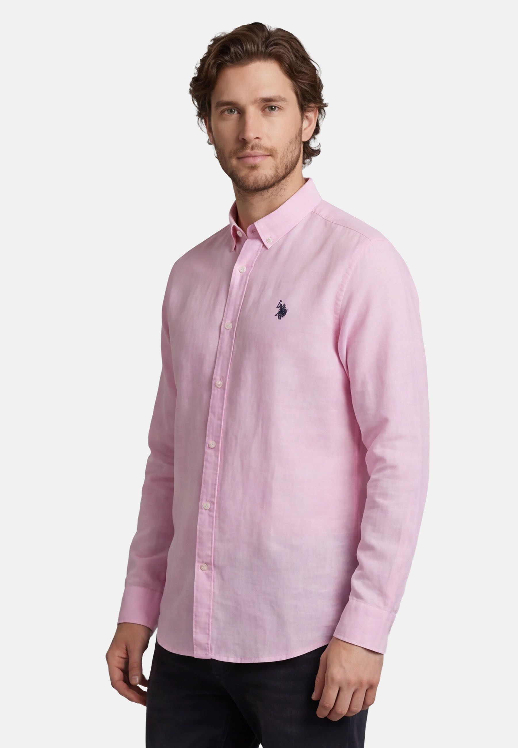 U.S. Polo Assn. Leinenhemd USBlaake Herren Leinenhemd – Sommerhemd luftig mit Button-Down-Kragen Leichtes Hemd aus Leinenmix mit Knopfleiste