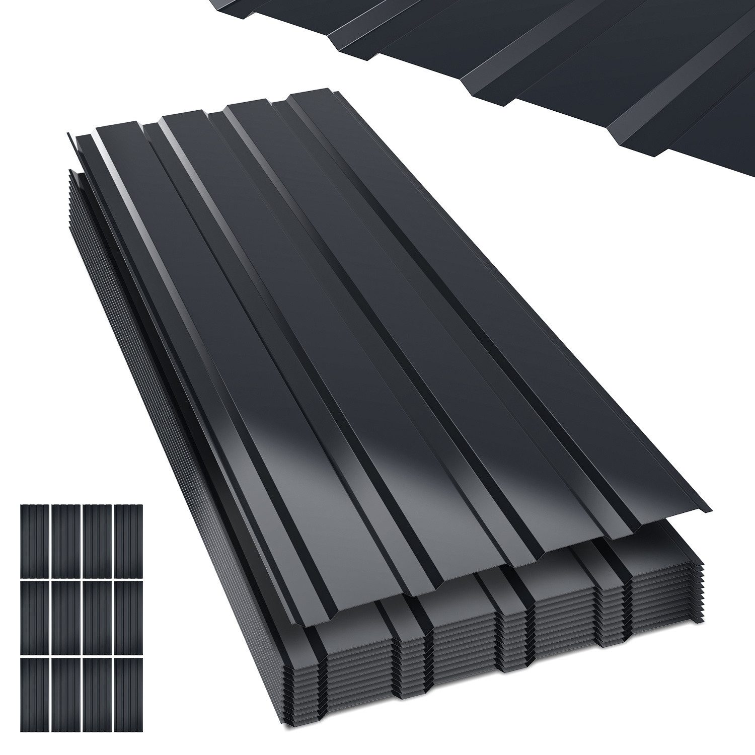 Clanmacy Trapezblech Deckenplatten 12st 115x45cm 6 Wellplatte Dachpaneele Profilblech, 115x45x0.25 mm (Set 12-St) UV-Schutz, Wasserfest, Wetterfest, Rostresistent, Korrosionsbeständig