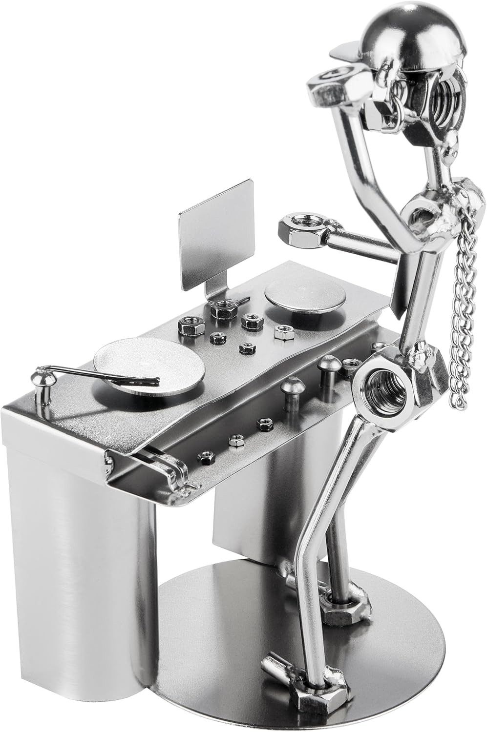 BRUBAKER Dekofigur Schraubenmännchen DJ am Mischpult - Silberne Eisenfigur (1 St., Metallmännchen am DJ-Pult - Handarbeit Metallfigur Party Club), Geschenk für  – Bild 3 von 5