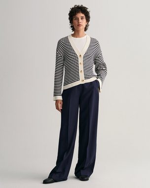 Gant V-Ausschnitt-Pullover Gerippte V-Neck Strickjacke aus Baumwolle mit Streifen