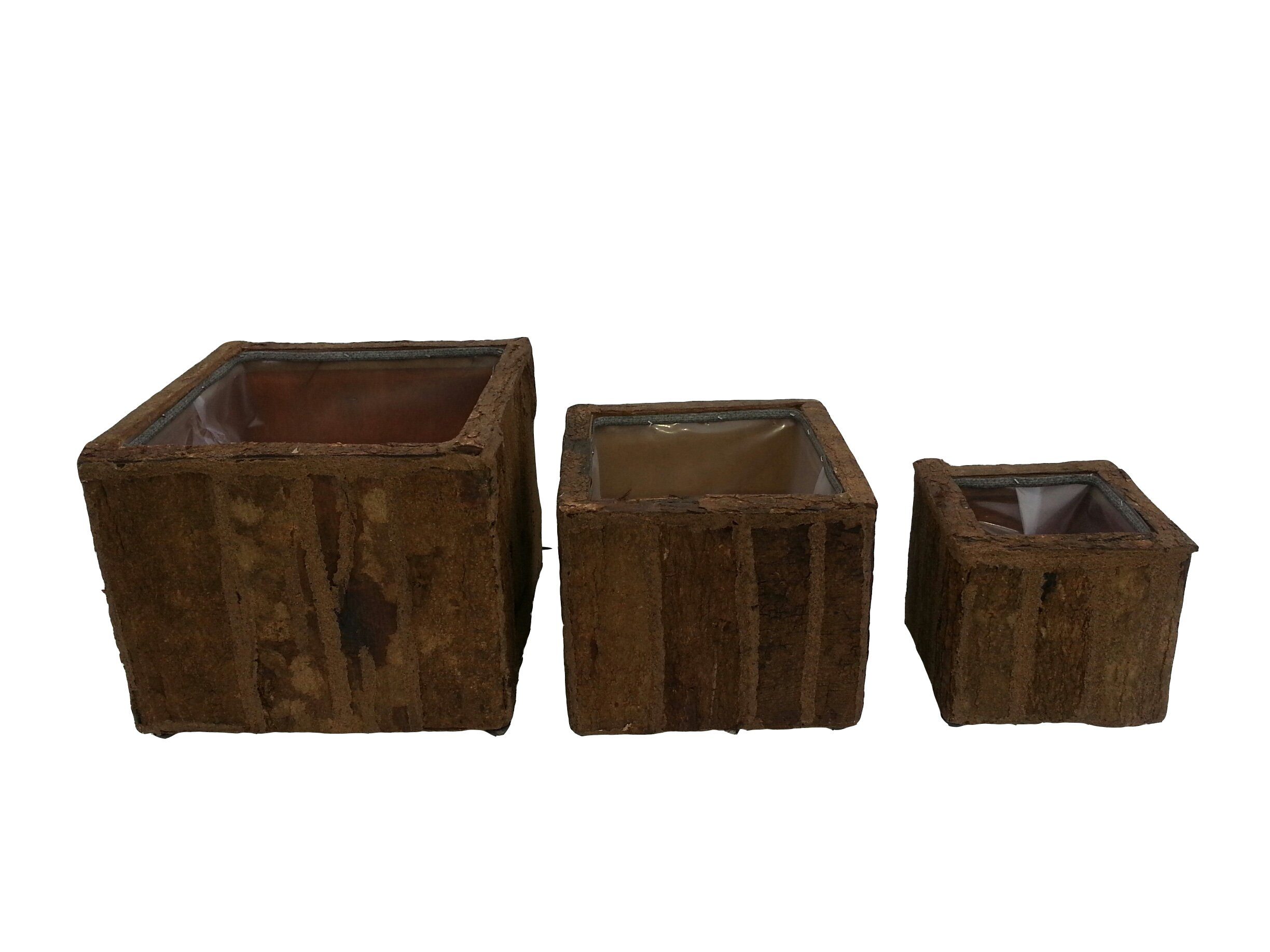 tegawo Blumentopf Wood Skin, aus quadratisch, Holz, mit 25 x foliert braun 25cm 25 x Baum-Rinde