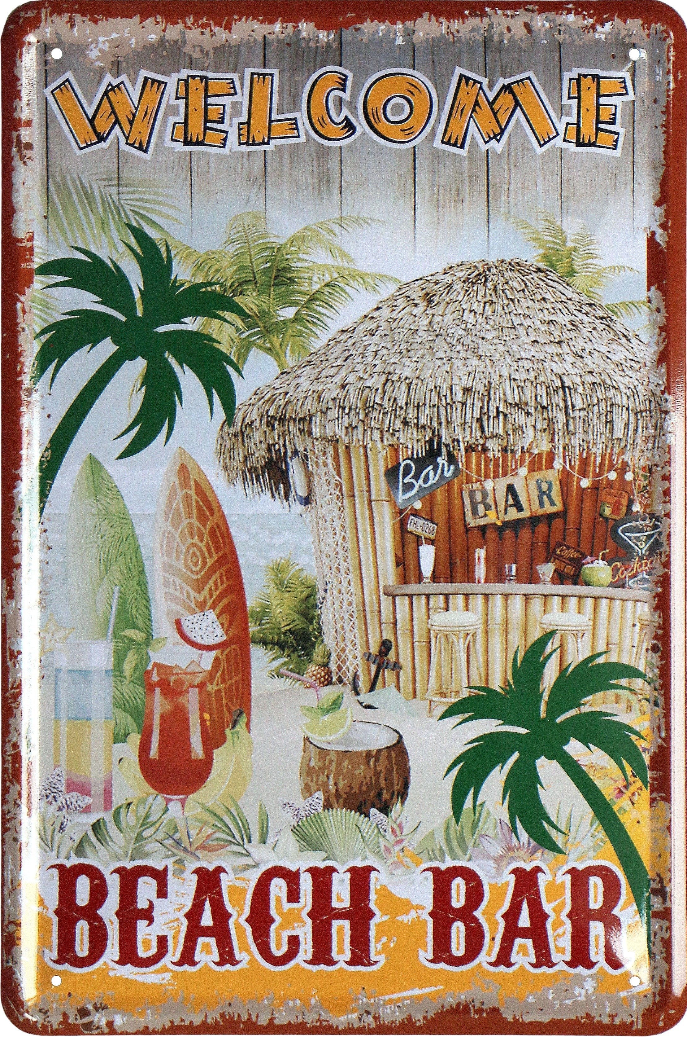 Metallbild Welcome Beach Bar - 20 x 30 cm Retro Blechschild