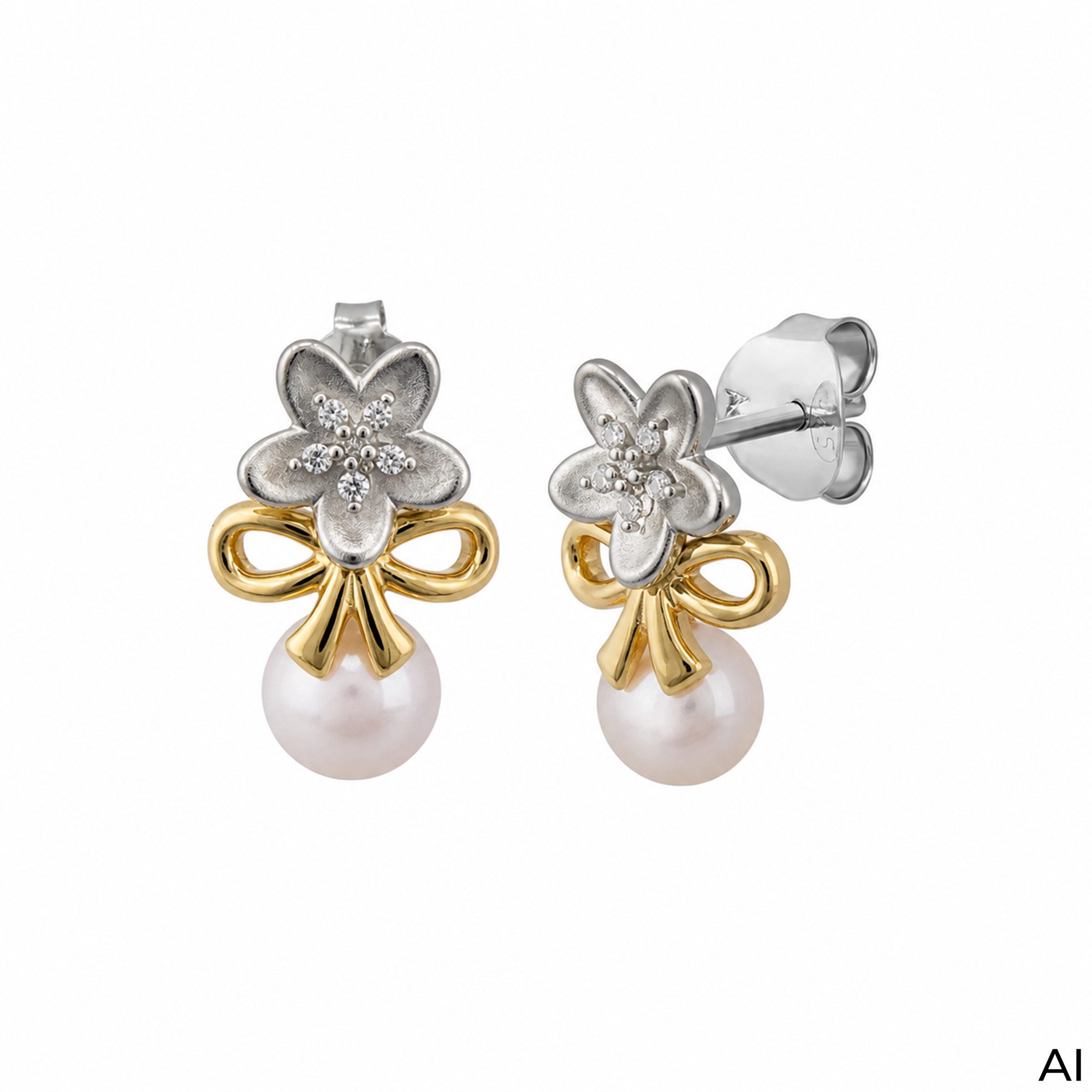 CELESTA Paar Ohrstecker 925/- Sterling Silber Tracht zweifarbig Perle