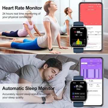 Nerunsa Smartwatch (1,85 Zoll, Android iOS), 110+ Sportmodi Sportuhr, Fitnessuhr mit Herzfrequenz IP68 Wasserdicht