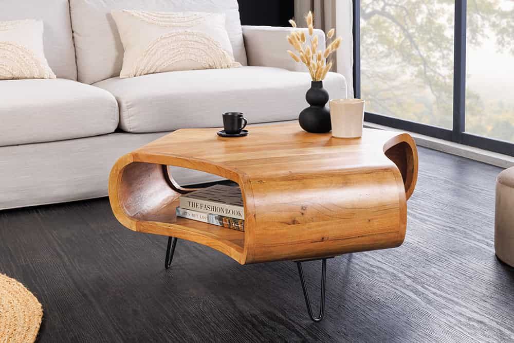 LebensWohnArt Couchtisch Design Couchtisch LIVE-RANIC 70cm braun Akazienholz mit Stauraum