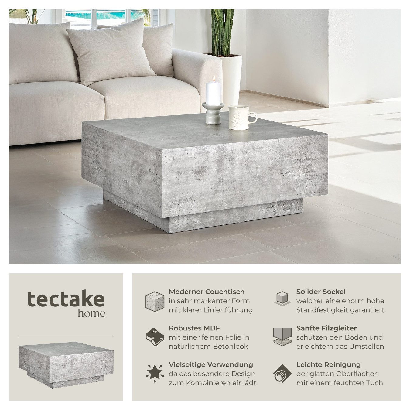 tectake Couchtisch Beistelltisch Lasley mit Standfuß, günstig online kaufen