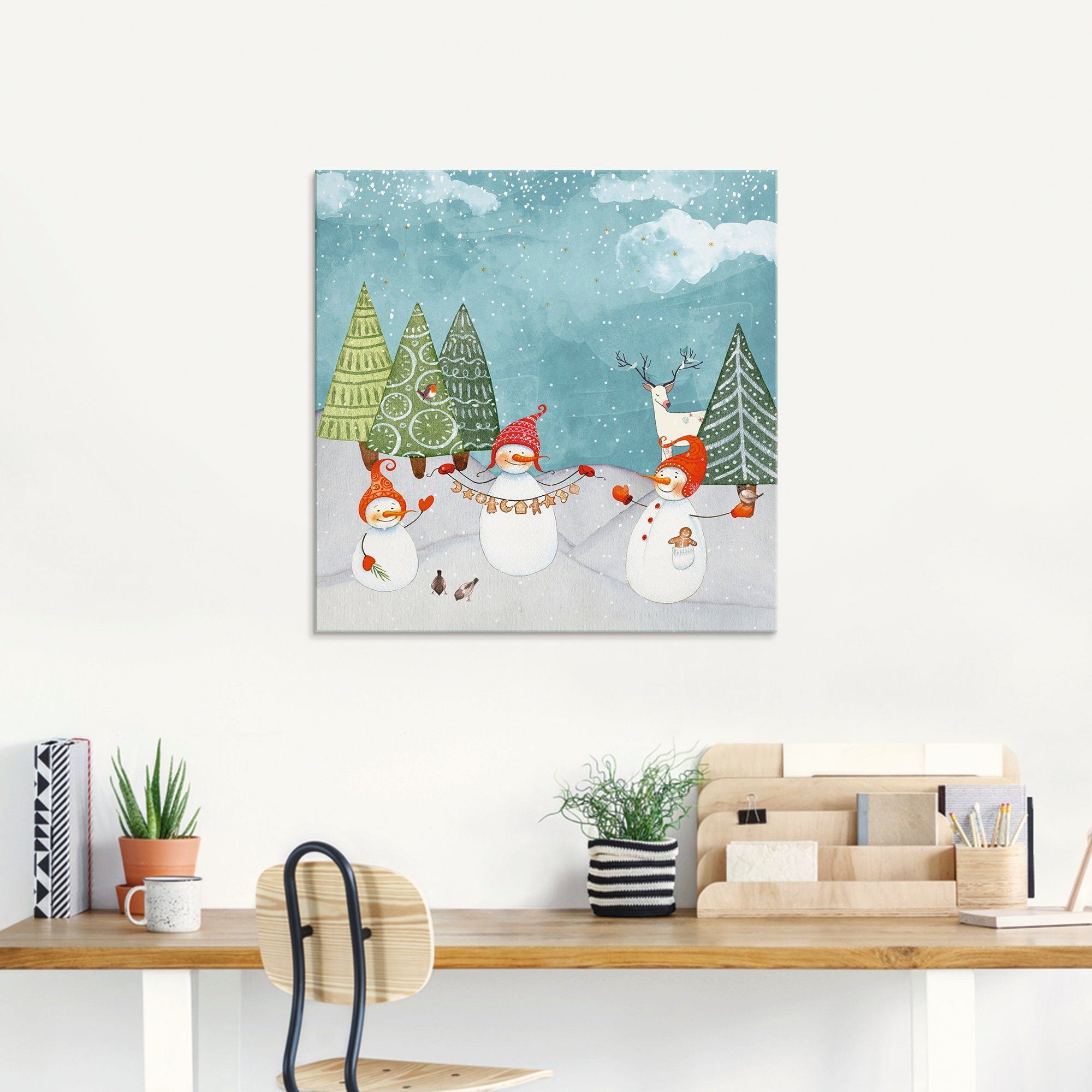 Artland Glasbild Schneemänner und Tierfreunde, Weihnachten (1 St), in verschiedenen Größen