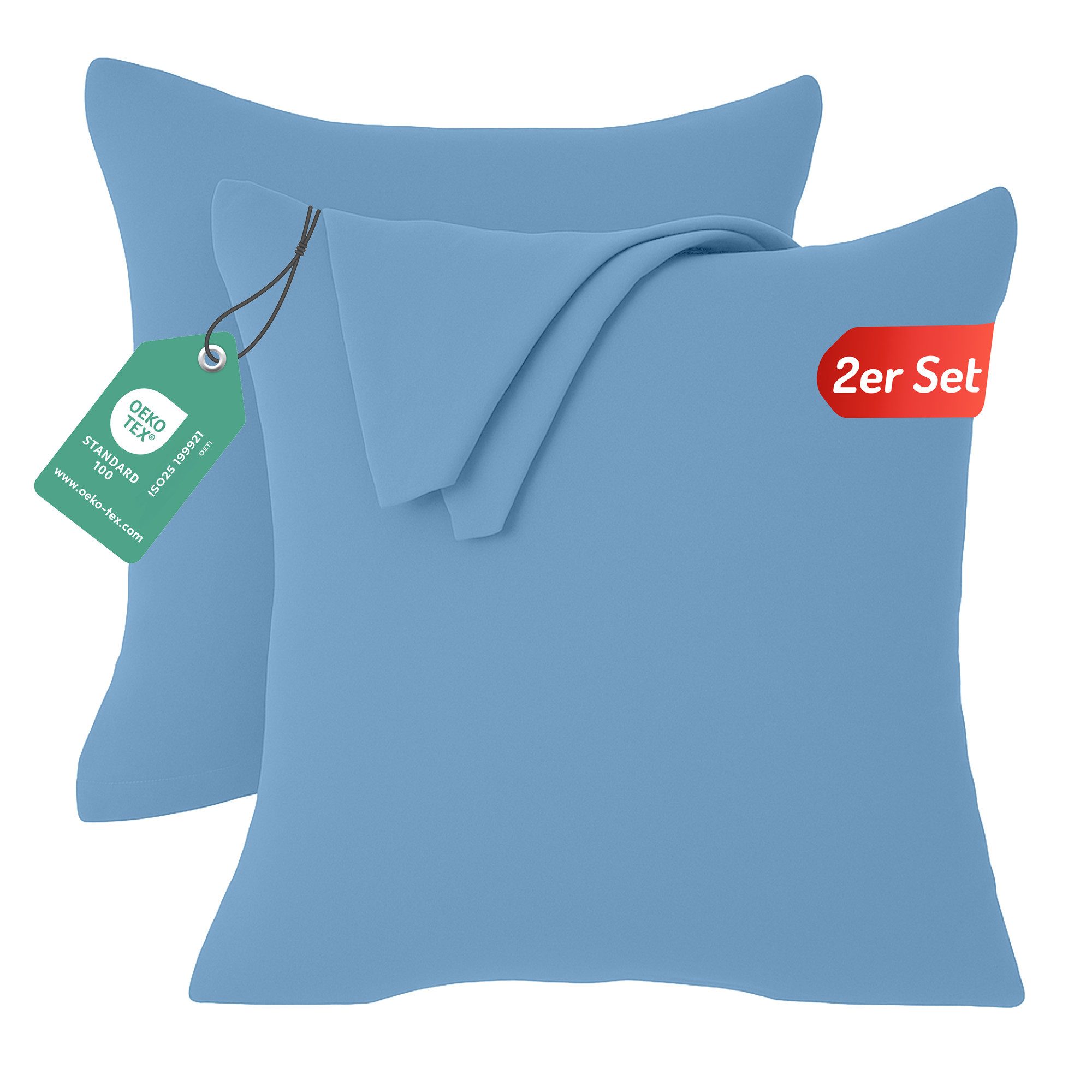 livessa Kissenbezug 2er Set Kissenbezug Kissenhülle Baumwolle Jersey Reißverschluss weich, %100 Baumwolle Jersey Stoff 140 g/m², Ultra Weich und Atmungsaktiv
