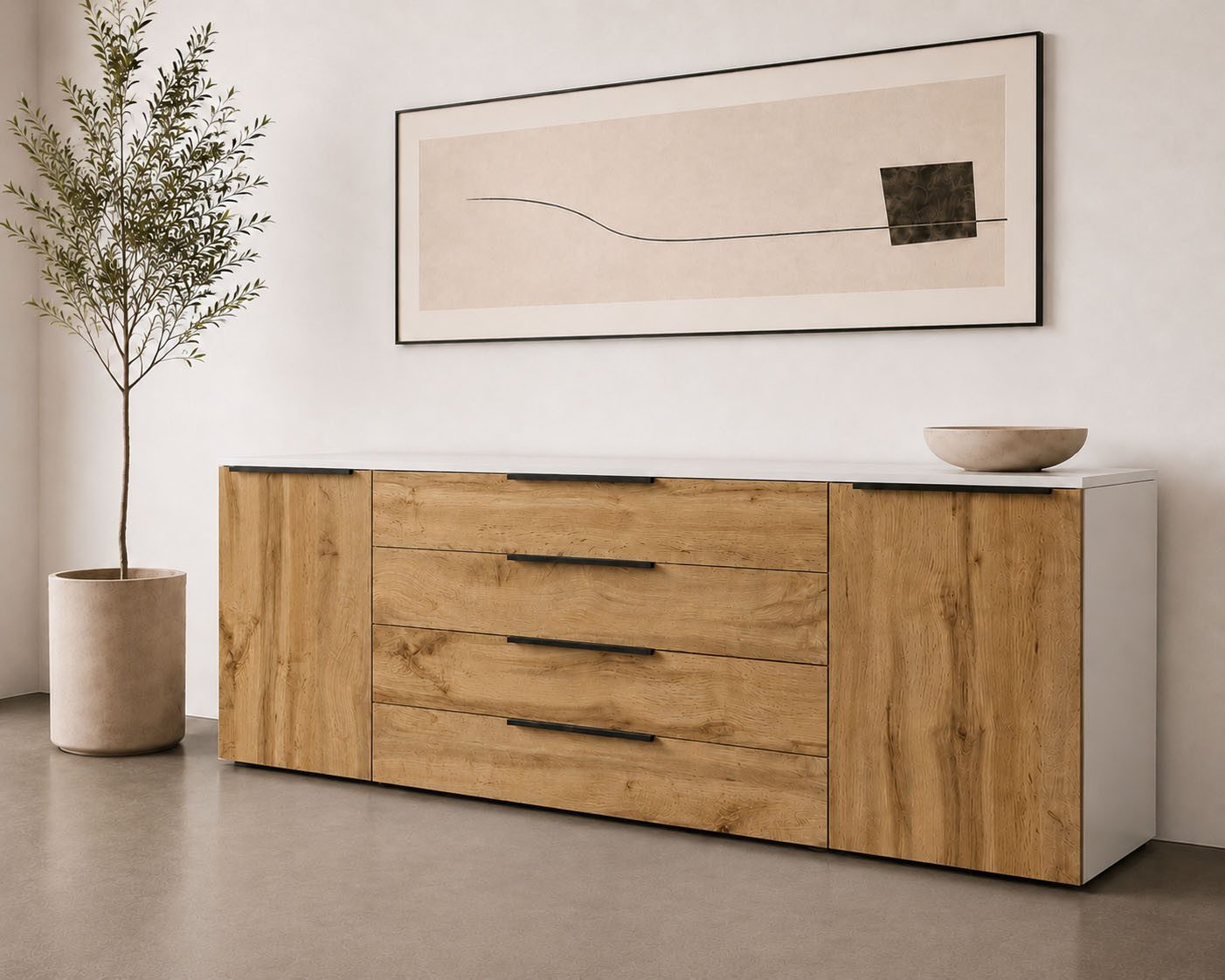 borchardt Möbel Sideboard Tom, moderne Kommode mit Metallgriffen, 200cm breit, 2 Türen, 3 Schubfächer, Metallgriffe anthrazit