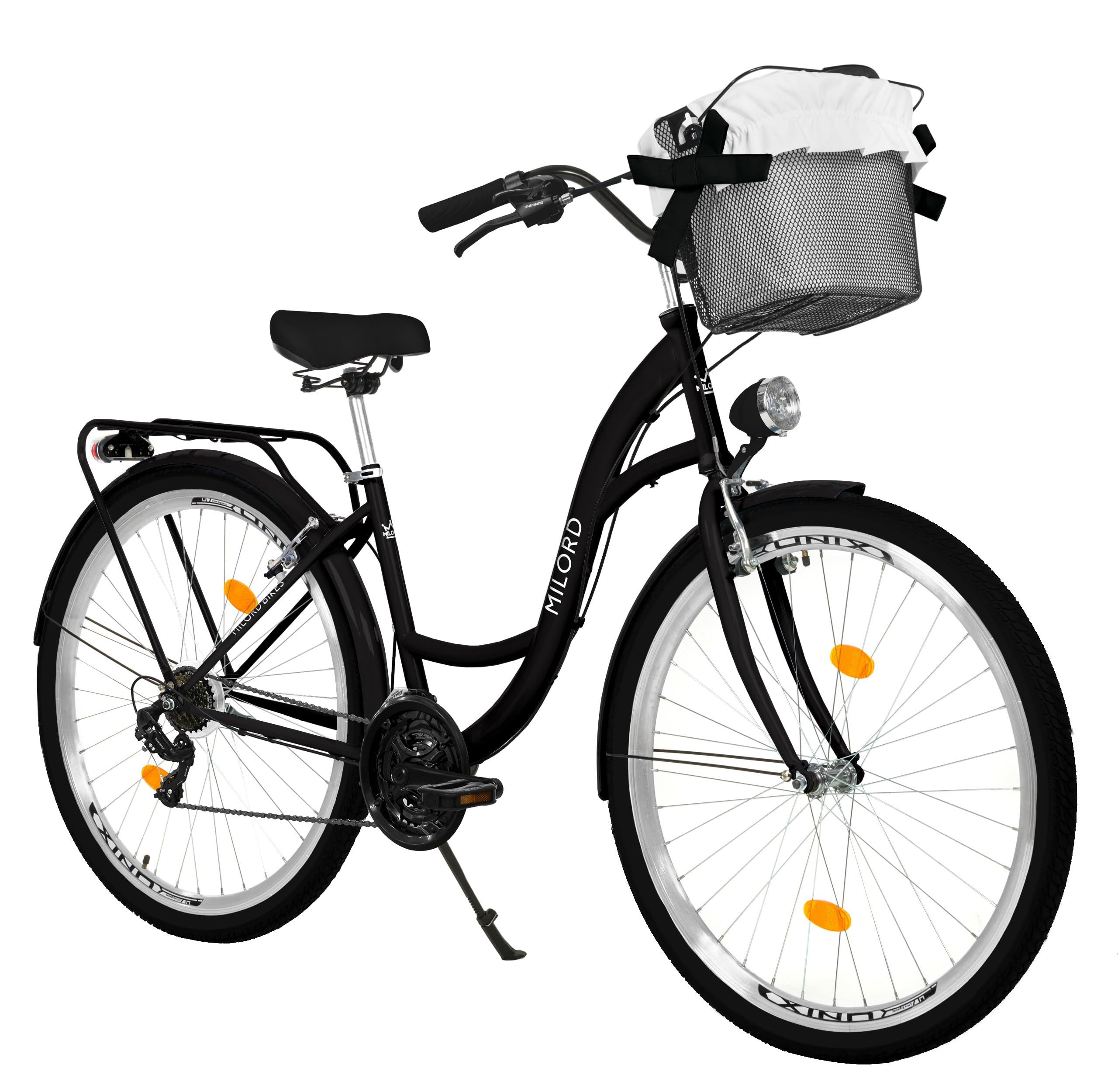 Milord Cityrad Damenfahrrad Citybike Mit Metallkorb Fahrrad, 26/28 Zoll, 21-Gang, 21 Gang, (Fahrradständer, Gepäckträger, Klingel, Korb, Kotflügel)