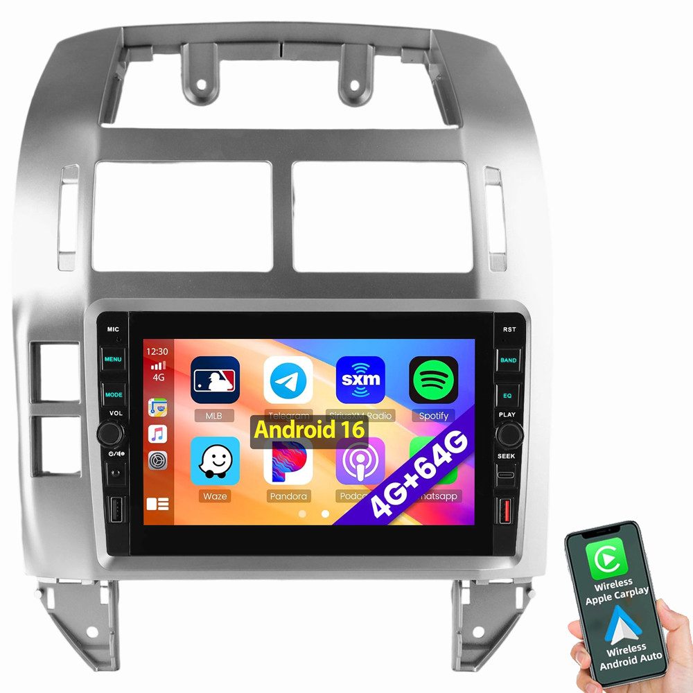 ESSGOO Für VW Polo 9N 2001-2009 Carplay Android 16 Autoradio GPS Autoradio (RDS, Digitalradio (DAB), FM, Carplay Android Auto Bluetooth Navigationsgerät)