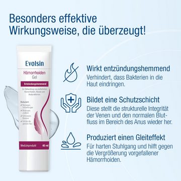 Evolsin Hautpflegegel Hämorrhoiden Gel gegen Brennen, Schmerz, Blutungen & Juckreiz, frei von Parabenen, Silikonen, Mineralölen