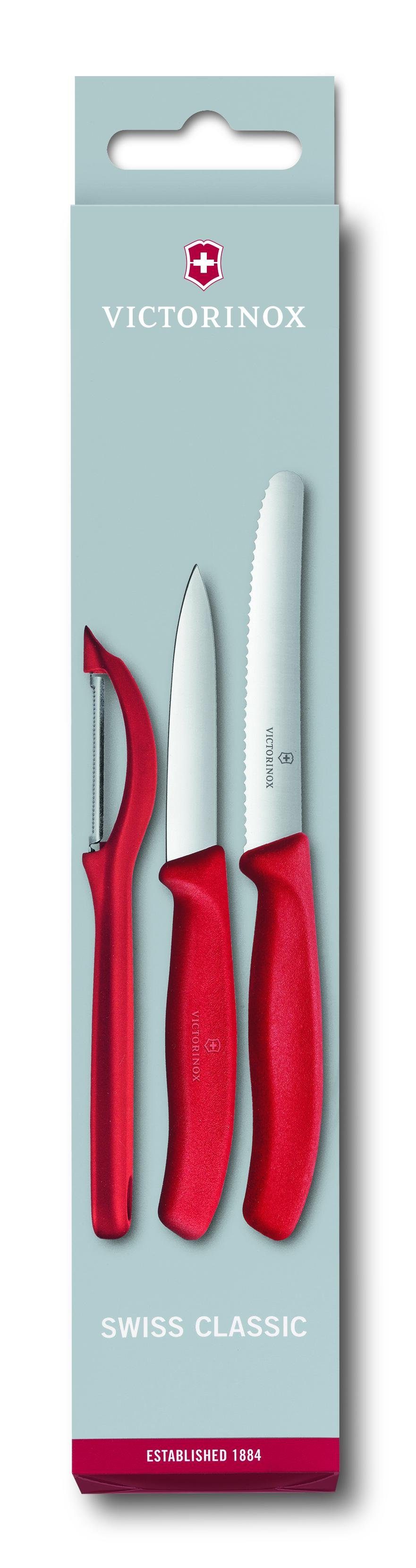 Victorinox Taschenmesser Swiss Classic Gemüsemesser-Set mit Schäler, 3-teilig, rot