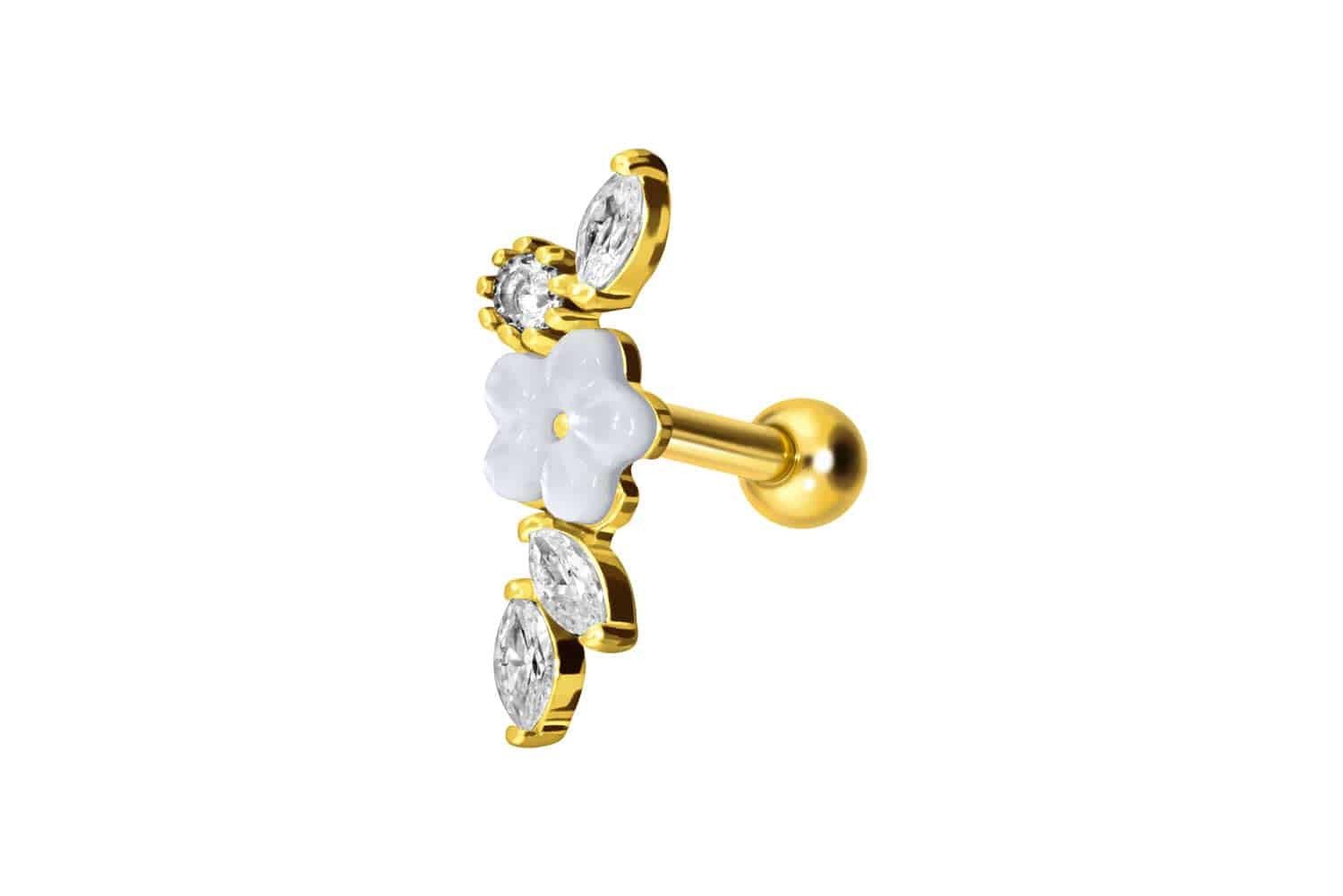 Piercing-Set Chirurgenstahl Ohrpiercing BLUME + KRISTALLBLÄTTER