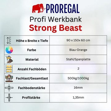 PROREGAL® Werkbank MegaDeal 2x Werkbank STRONG BEAST 90x150x60cm Fachlast 500kg Orange