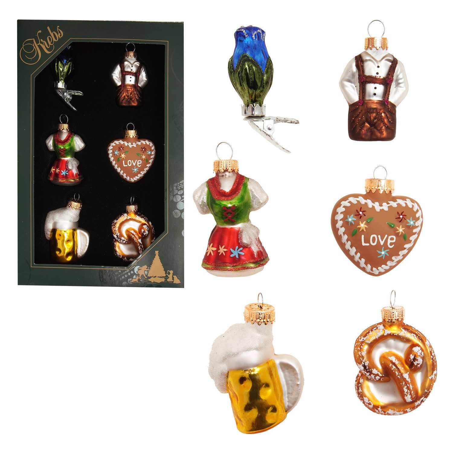 Krebs Glas Lauscha Weihnachtsbaumkugel Baumschmuck Miniset Oktoberfest mehrfarbig 5cm, Dekoriert mit Liebe zum Detail