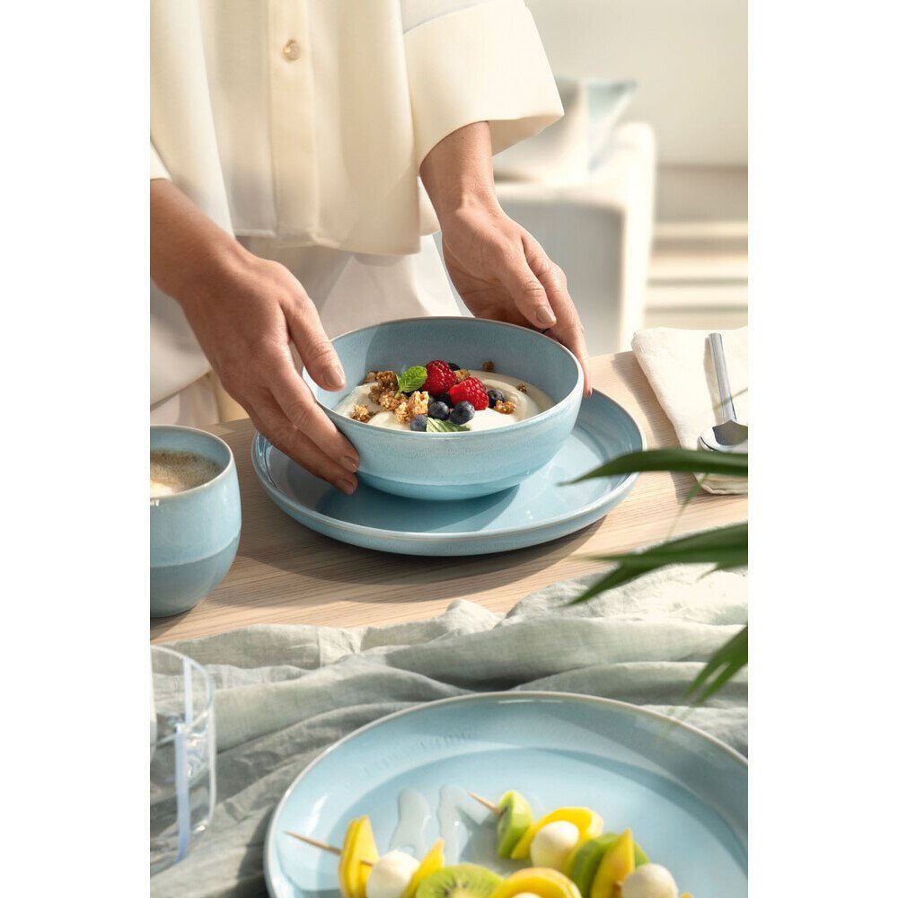 Villeroy & Boch Servierschale Bol 17 cm Perlemor Aqua, Premium Porcelain, Buddha Bowl, Poké Bowl, Müslischale, 550 ml, Premium Porcelain, blau