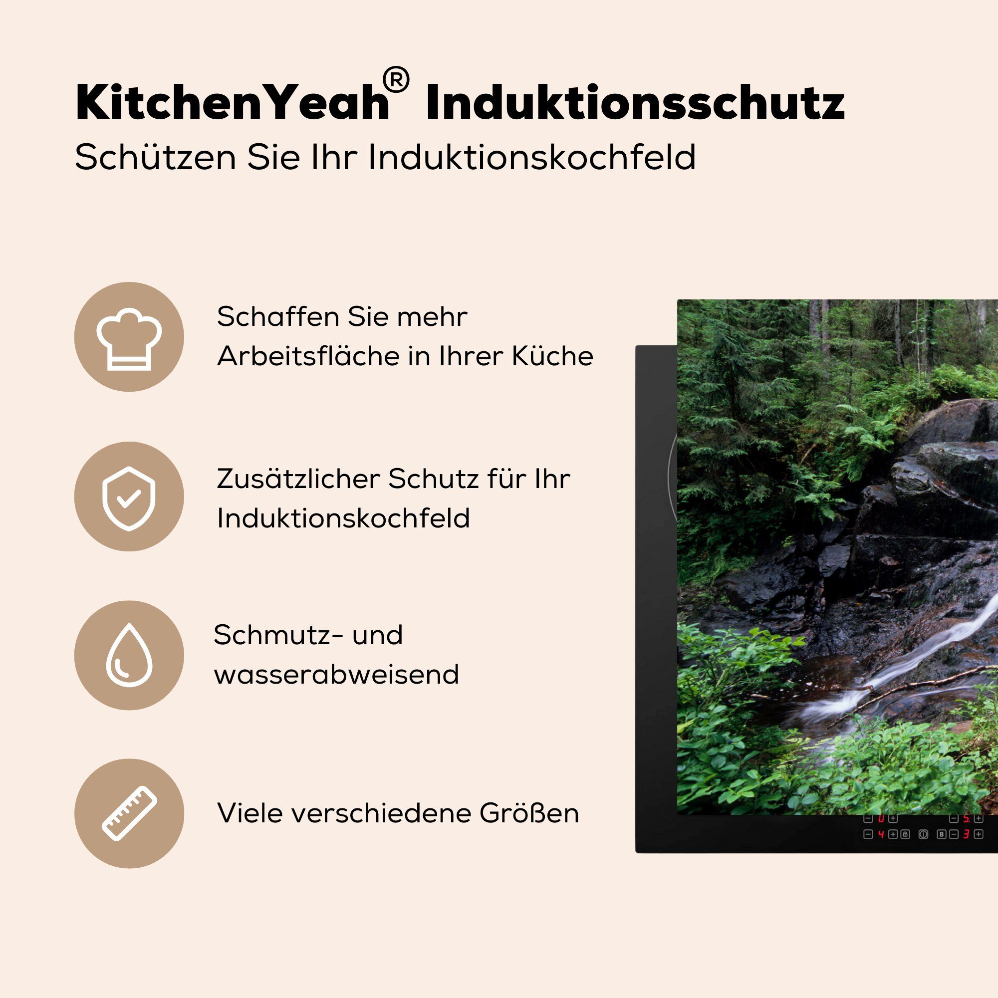 MuchoWow Herdblende-/Abdeckplatte Wasserfall in den (1 Vinyl, Induktionskochfeld Wäldern tlg), die Ceranfeldabdeckung Schutz für Skuleskogen-Nationalparks des Schweden, 81x52 cm, in küche