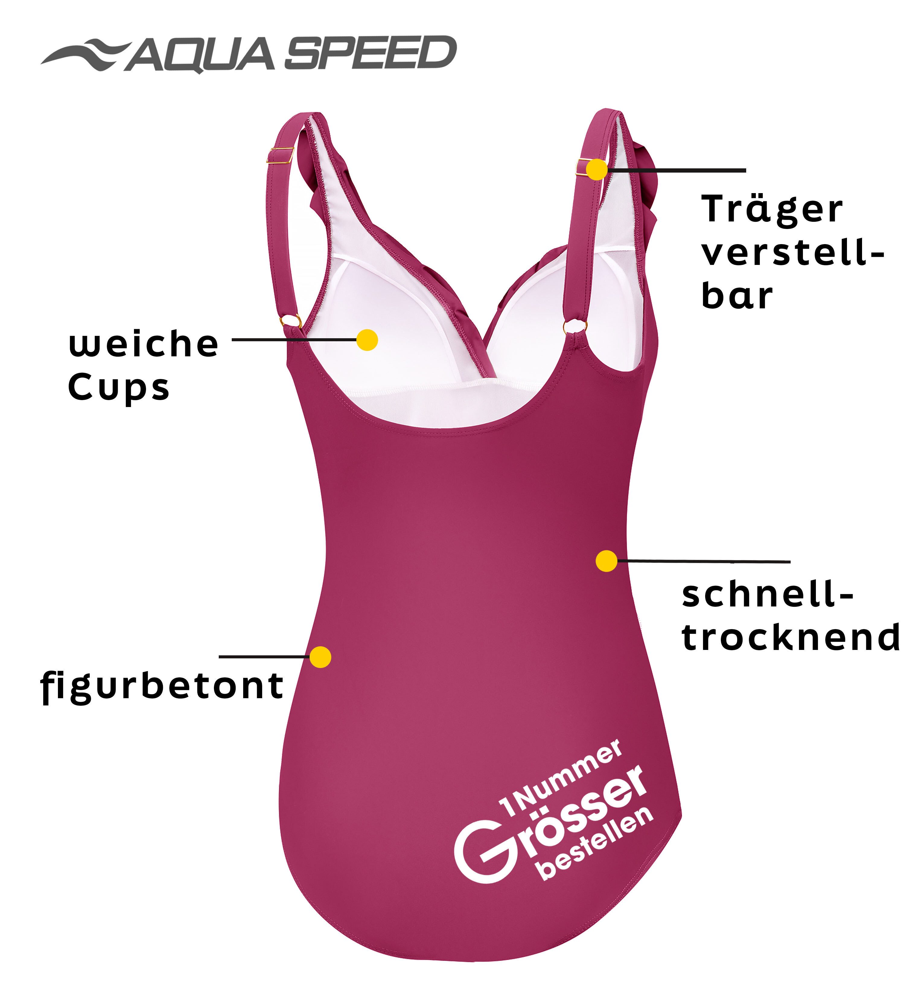 Aqua Speed Badeanzug Figur schmeichelnder Lydia Badeanzug mit kl. Handtuch (elegante Farben und jugendliches Design)