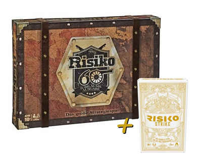 Hasbro Spiel, Brettspiel Risiko BUNDLE - 60 Jahre Jubiläums-Ausgabe + Strike Kartenspiel