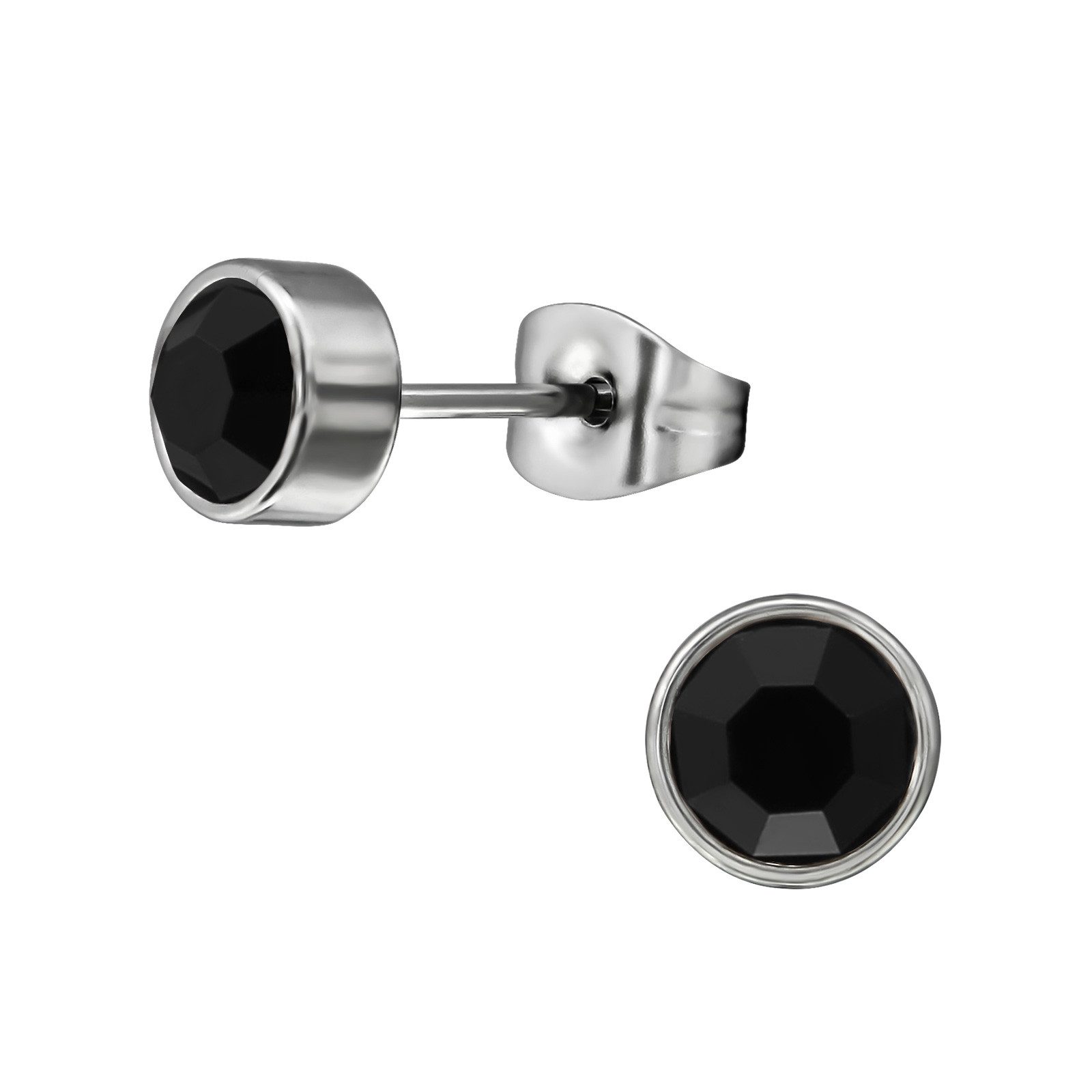 Ohrring-Set Ohrstecker r 7mm Silber mit schwarzem Kristall Edelstahl für Damen