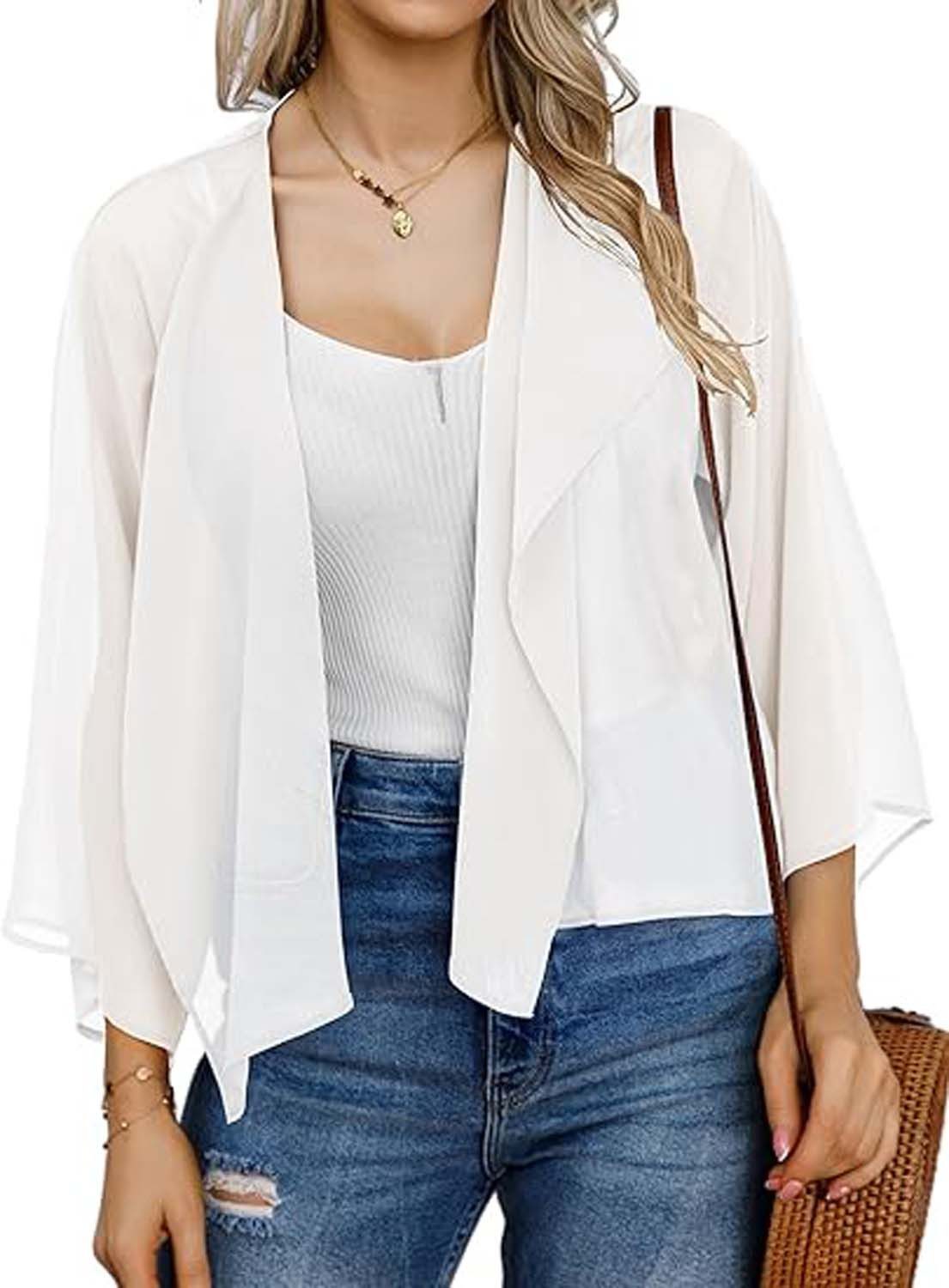 Oemmn Bolero Damen Chiffon Elegant Bolerojacke Leicht Luftig Jäckchen 3/4