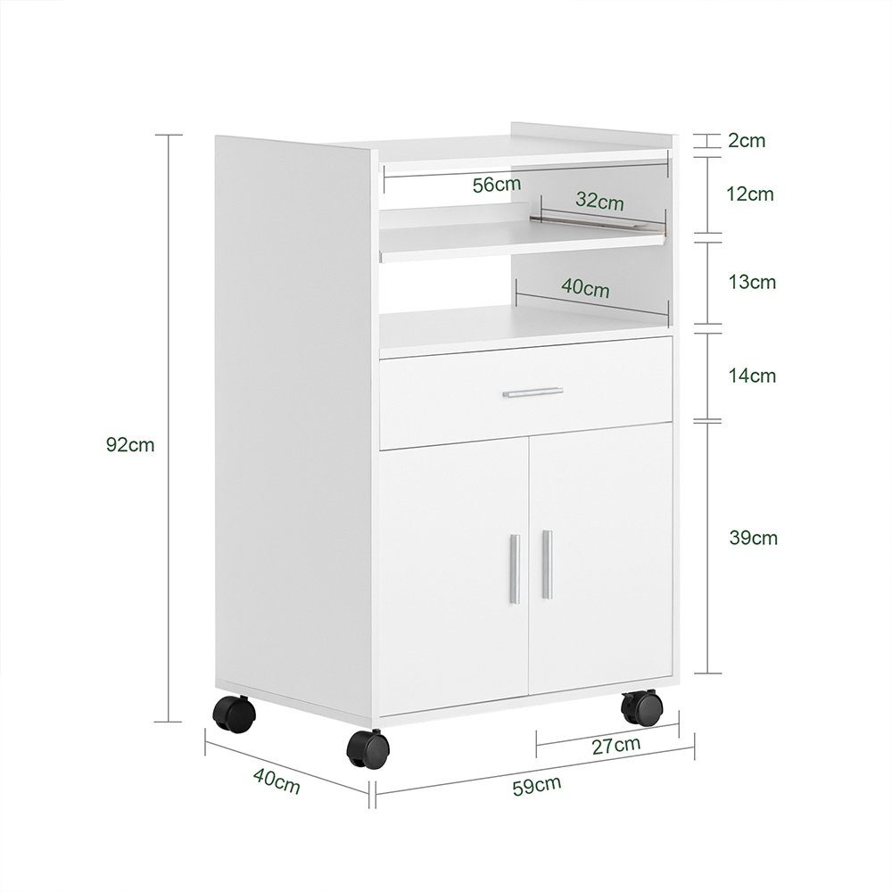 Küchenwagen mit 2 Ablagen Mikrowellenschrank FSB09/FRG241, Küchenschrank weiß SoBuy Türen und Rollschrank