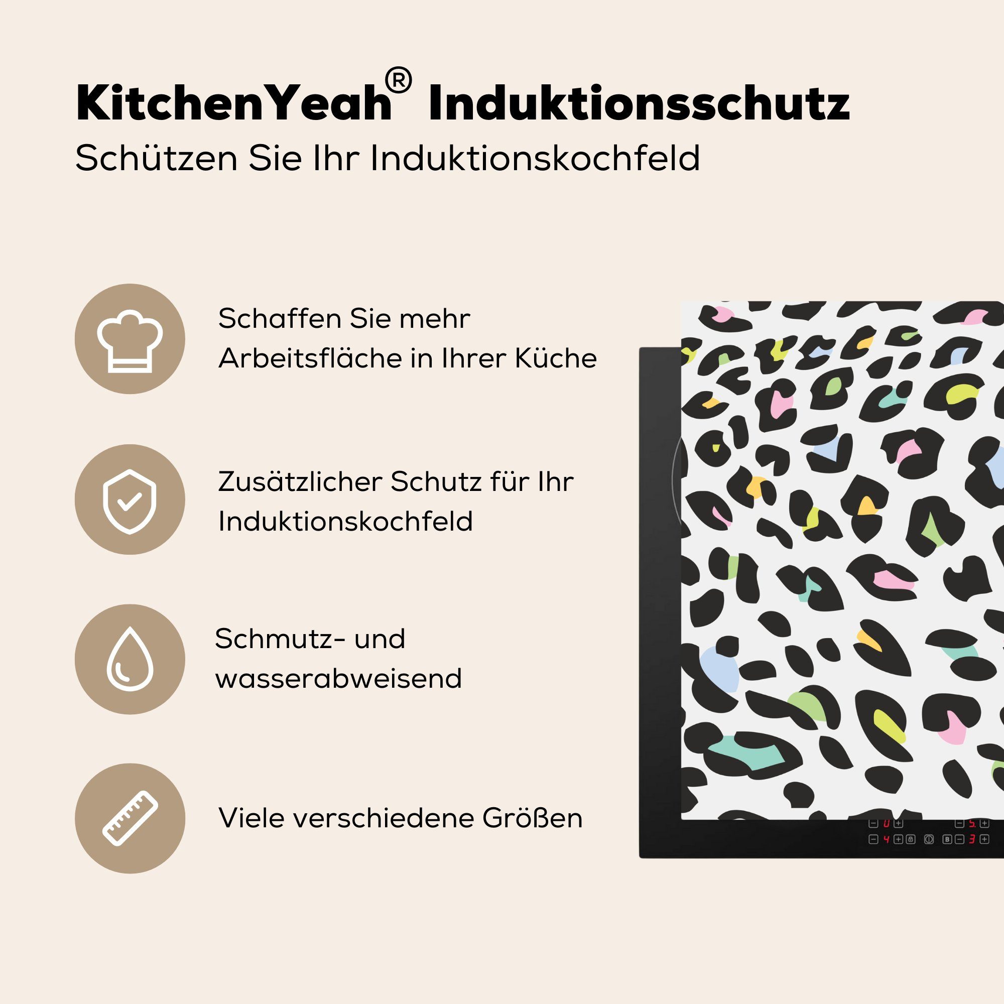 MuchoWow Herdblende-/Abdeckplatte Pantherdruck cm, die - 59x52 Vinyl, Schwarz, tlg), Ceranfeldabdeckung küche, für Farben - (1 Induktionsmatte