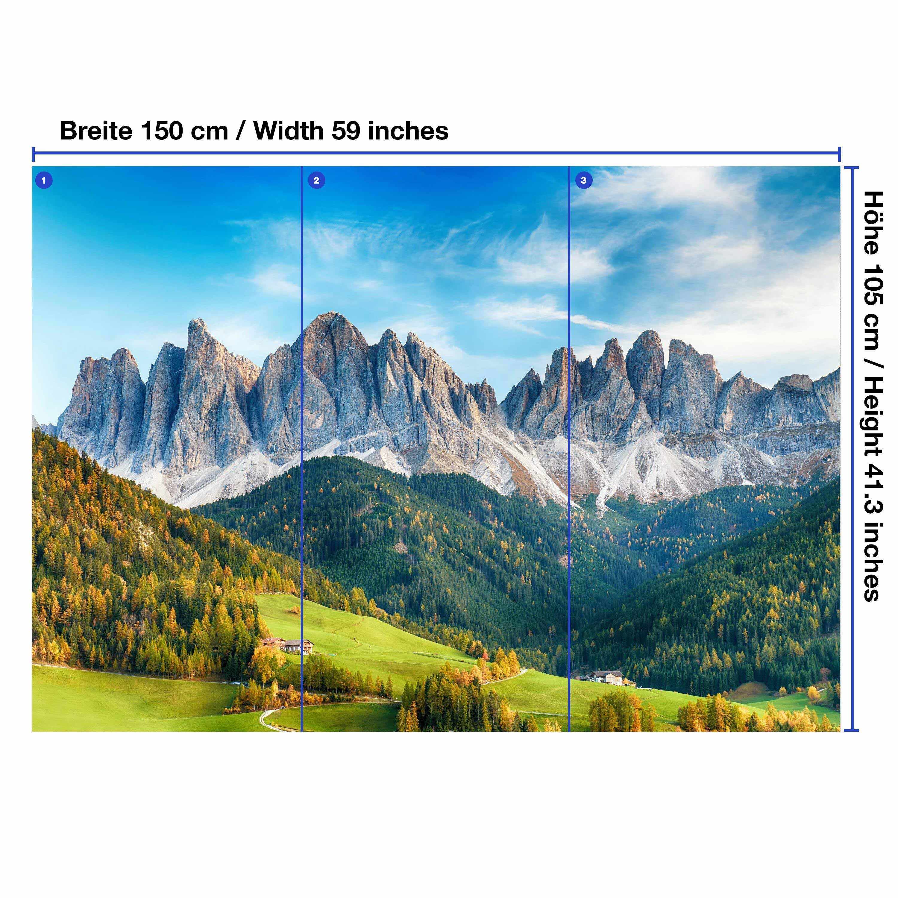 matt, glatt, Fototapete Bäume, Wald Motivtapete, Berge Wandtapete, wandmotiv24 Landschaft Vliestapete