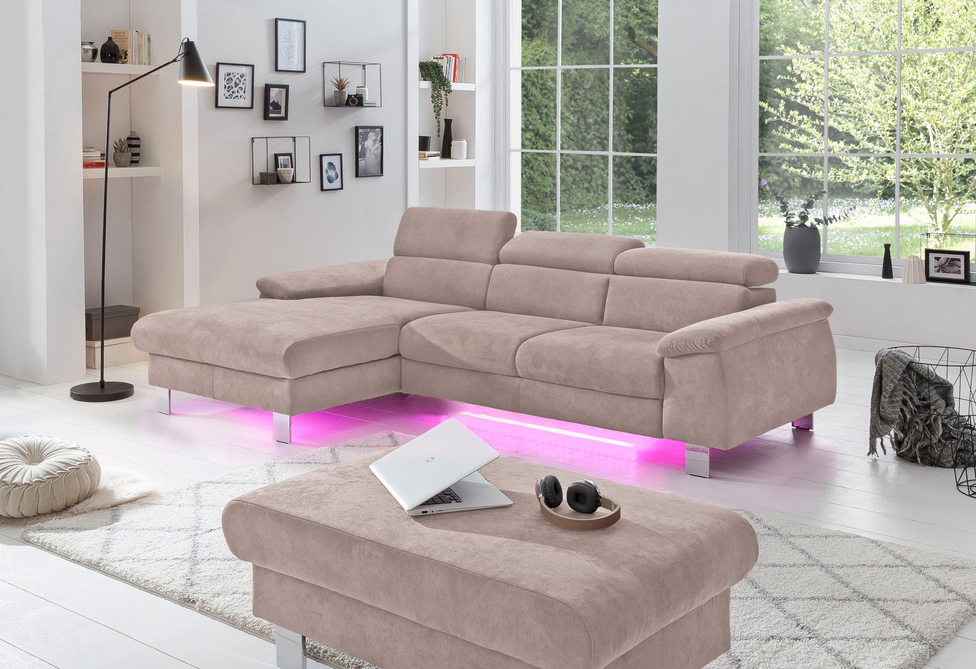COTTA Ecksofa Komaris L-Form, B: 244 cm, mit Kopfteilverstellung, optional Bettfunktion, Bettkasten & Licht