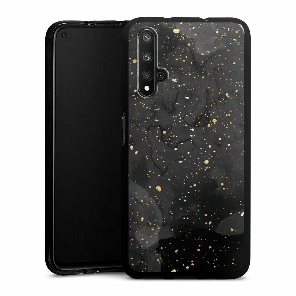 DeinDesign Handyhülle Marmor Glitzer Look Gold & Kupfer Marble Black Gold Look Print, Huawei Nova 5T Silikon Hülle Bumper Case Handy Schutzhülle
