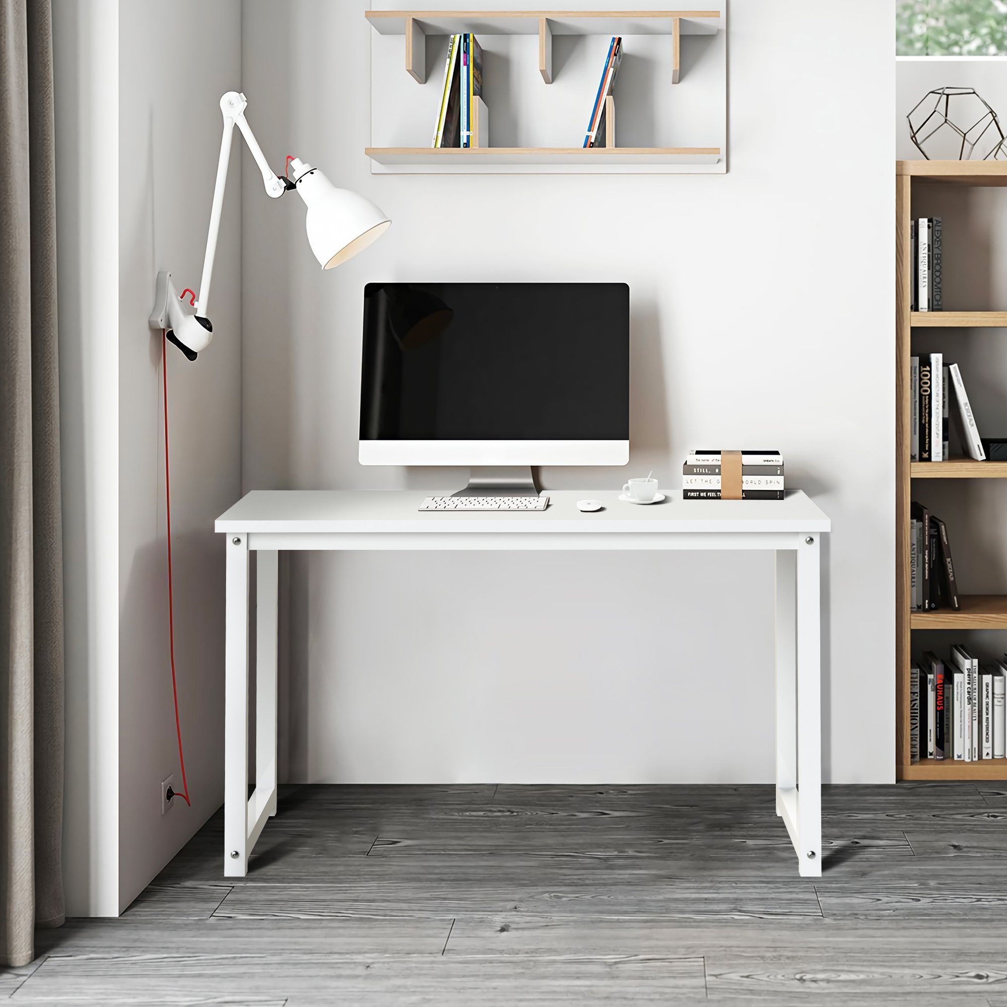 ML-DESIGN Schreibtisch Arbeitstisch Weiß Office stabiles Holz Metallgestell Bürotisch Computertisch Home Multifunktionaler Laptoptisch, für 120x60x75cm Schule