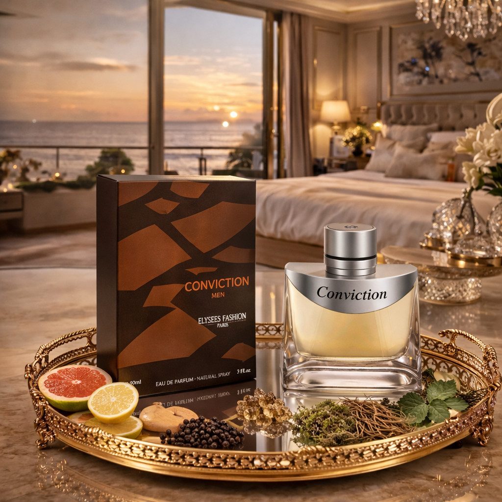 Elysees Fashion Paris Eau de Parfum Conviction Men Herrenduft Holzige Zitrusfrucht 90ml, Hergestellt in Paris, Langanhaltend herrenduft, Verführerisch