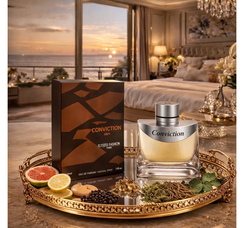 Elysees Fashion Paris Eau de Parfum Conviction Men Herrenduft Holzige Zitrusfrucht 90ml, Hergestellt in Paris, Langanhaltend herrenduft, Verführerisch