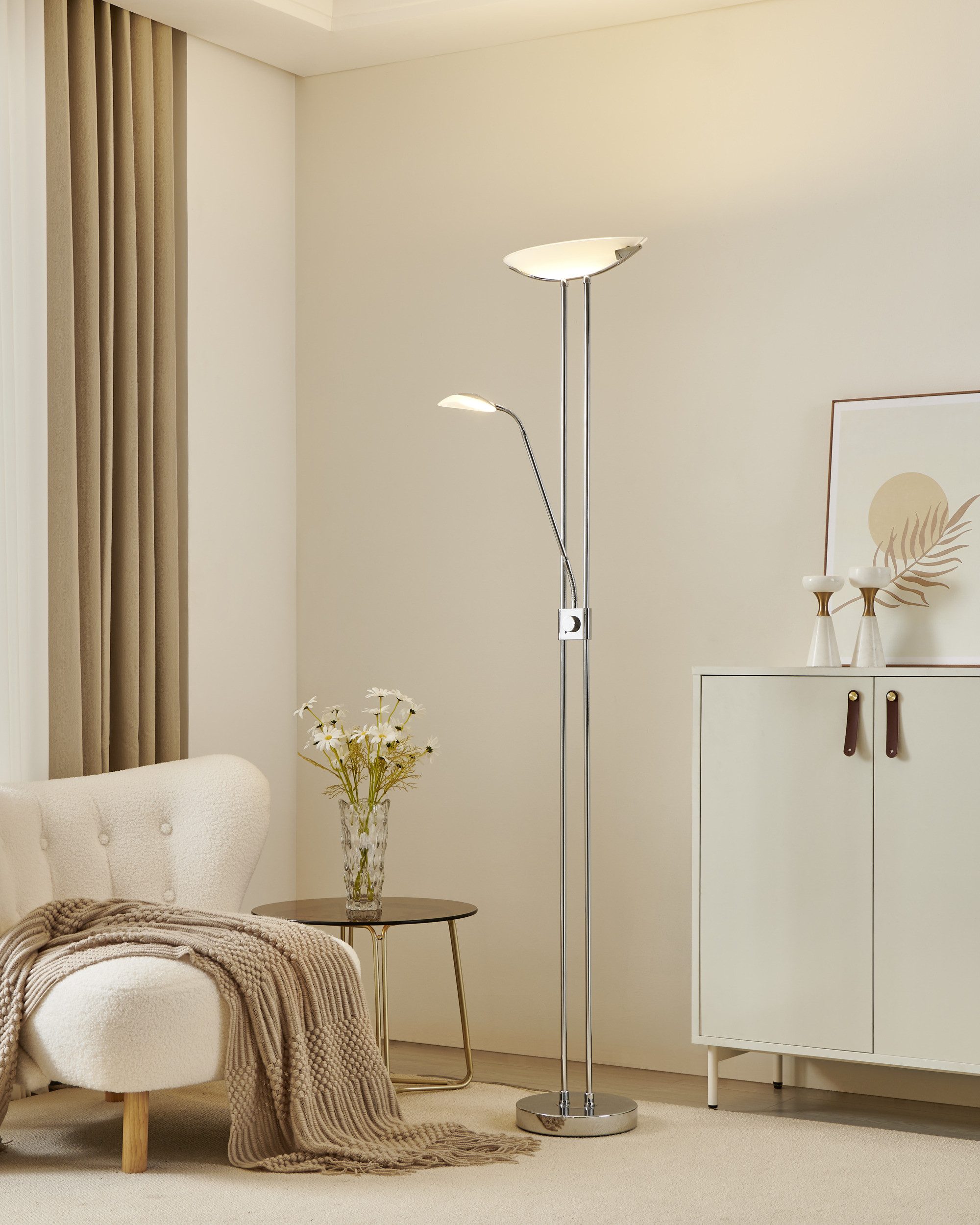 EGLO Stehlampe BAYA LED Stehlampe - Stahl - LED;LED;LED - 20W;2,5W;2,5W - IP20, Dimmfunktion, Ein-/Ausschalter, Lesearm, mehrere Helligkeitsstufen, LED fest integriert, Warmweiß, Standleuchte, Leselampe, Wohzimmer, Schlafzimmer, L36 x H180 cm