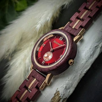 Holzwerk Quarzuhr BURSCHEID kleine Damen Holz Armband Uhr in lila braun, rose gold & rot
