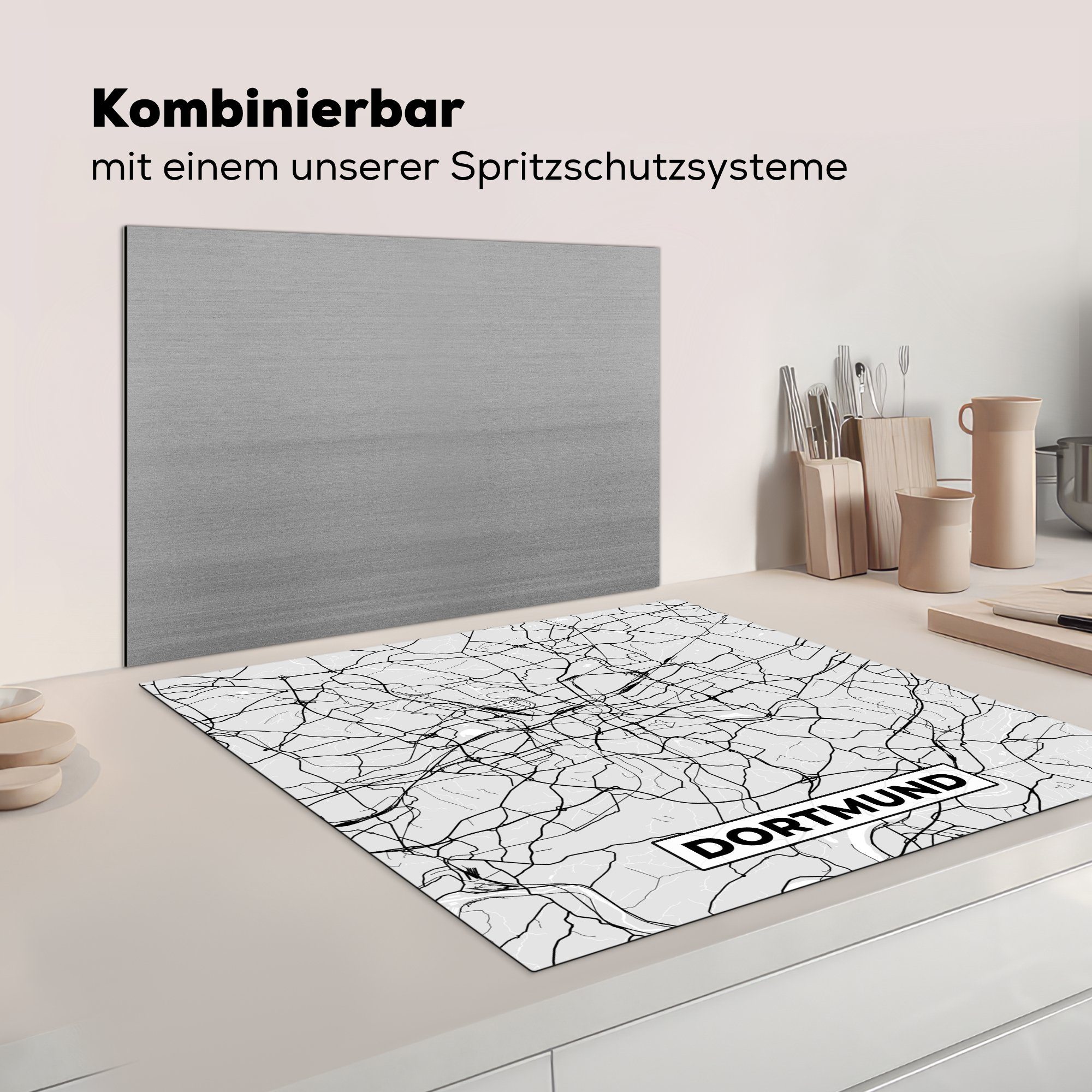 cm, - - (1 Dortmund, küche Deutschland Arbeitsplatte Stadtplan Karte 78x78 für - Ceranfeldabdeckung, MuchoWow tlg), Herdblende-/Abdeckplatte Vinyl,