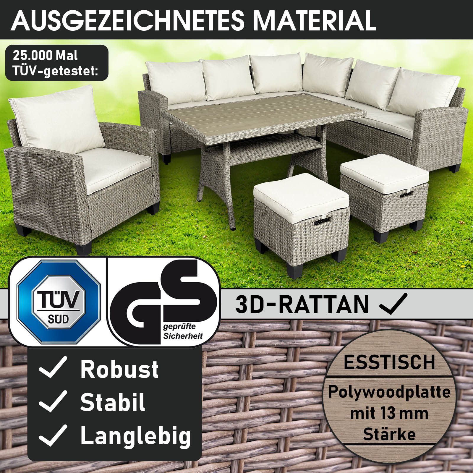 BRAST Gartenlounge-Set Hacienda, bis zu 10 Personen, viele Farben inkl. Kissen & Abdeckung, (1-tlg), TÜV geprüft Outdoor Loungemöbel