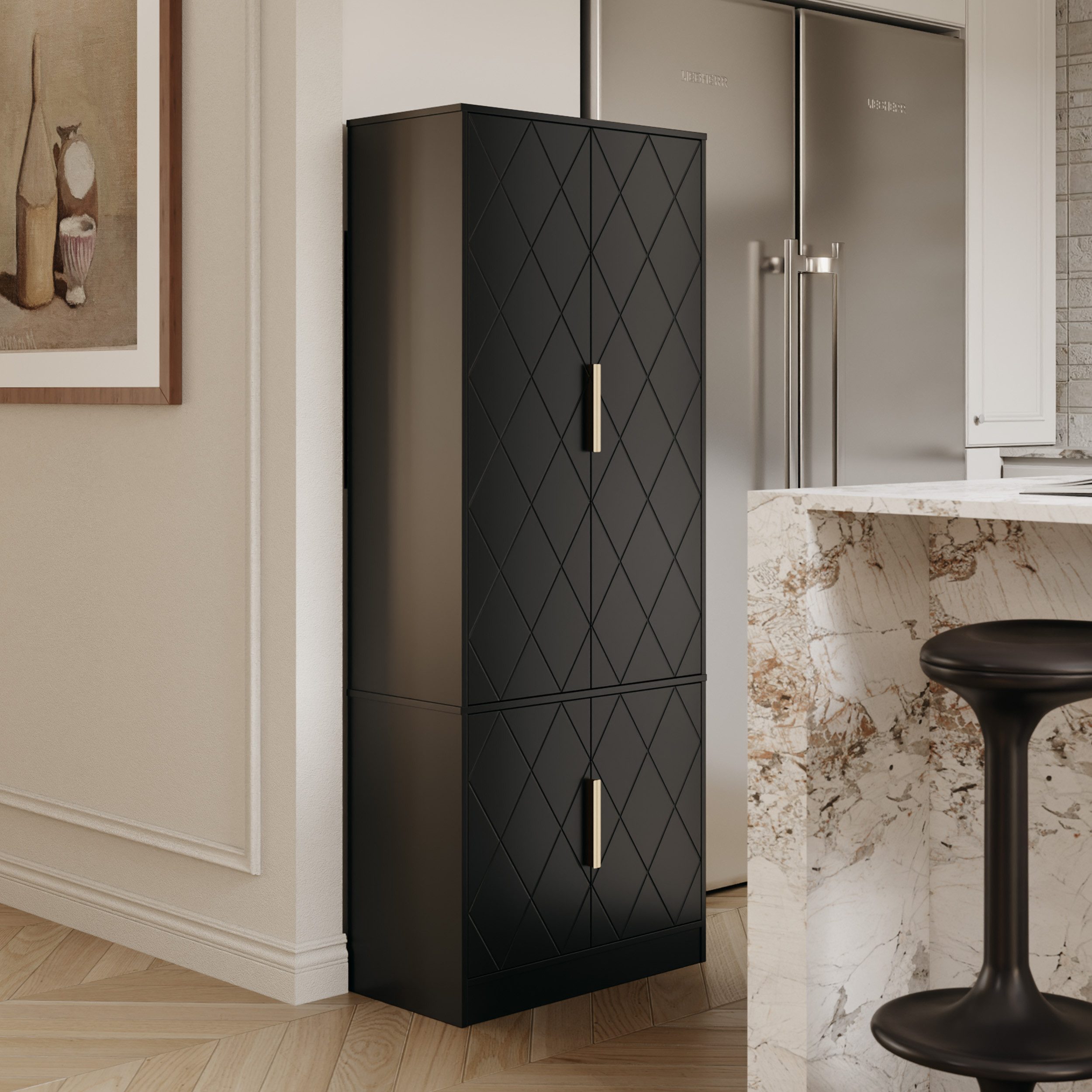 UEV Hochschrank mit 4 Türen, Kücheschrank, Badzimmerschrank (Schuhschrank verschiedenen, vielseitig einsetzbar für Büro, Flur, Küche, Hauswirtschaftsraum) Mehrzweckschrank Aktenschrank Hochschrank mit verstellbare Ablage