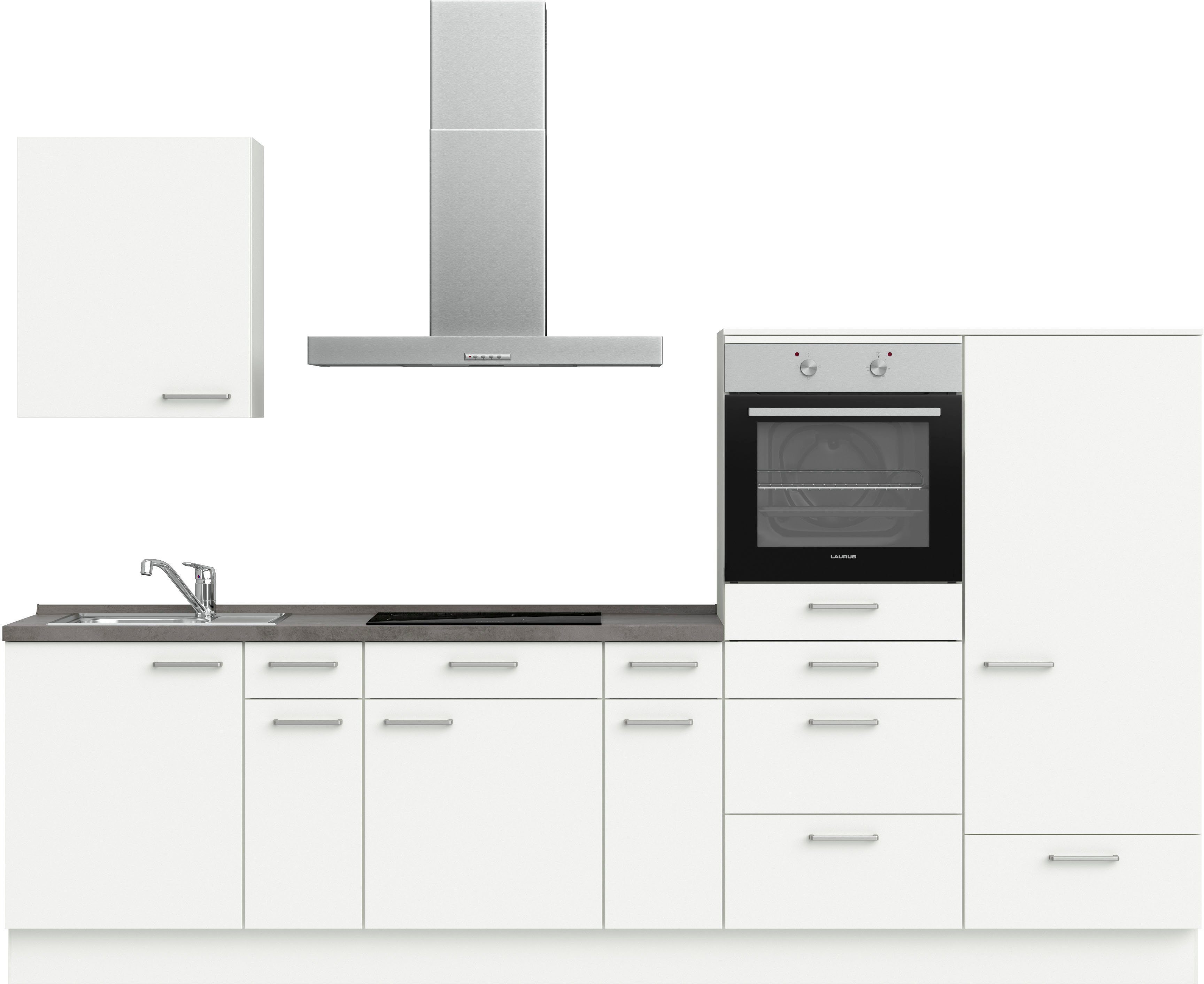 nobilia® elements Küche elements, vormontiert, Breite 300 cm, ohne E-Geräte grau|weiß