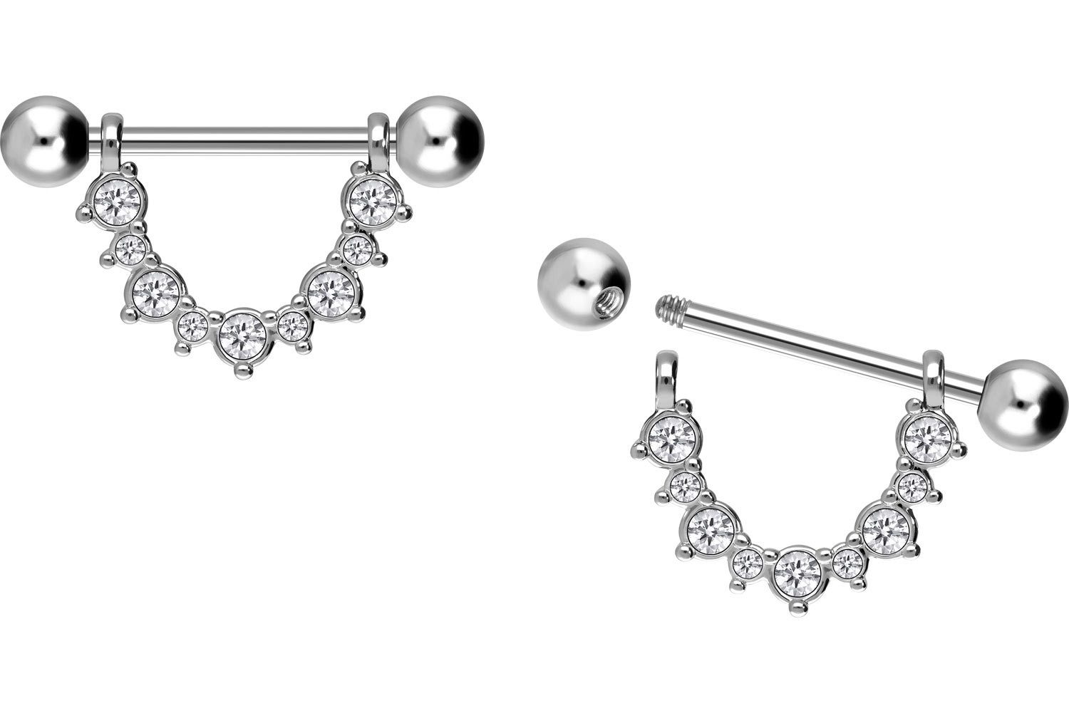 PIERCINGLINE Brustwarzenpiercing Chirurgenstahl Nippelpiercing KRISTALLE (Barbells, 1-tlg), Brust-, Nippel-Piercing, Chirurgenstahl