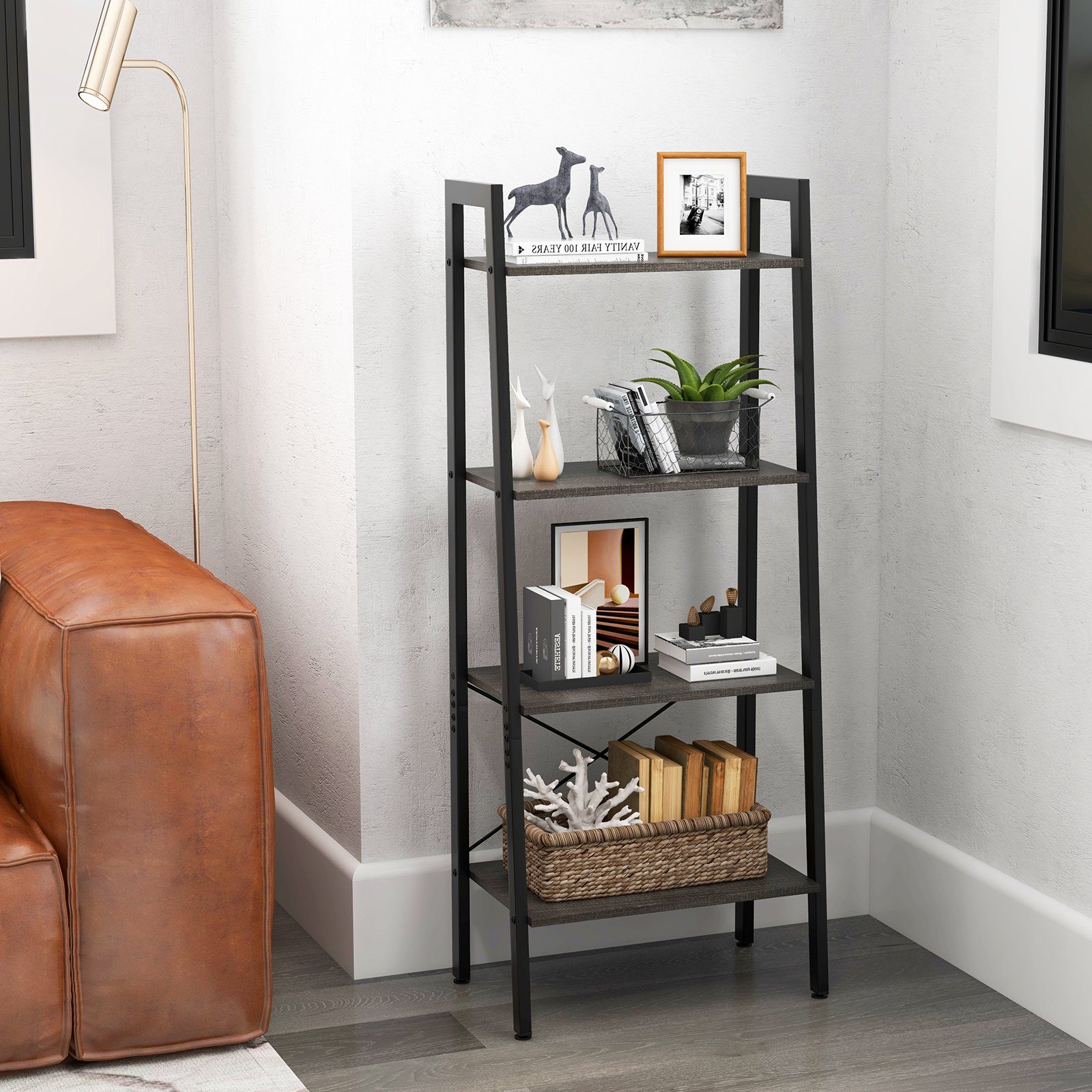 COSTWAY Bücherregal, stehend, 4 Ebenen, Metallrahmen, günstig online kaufen